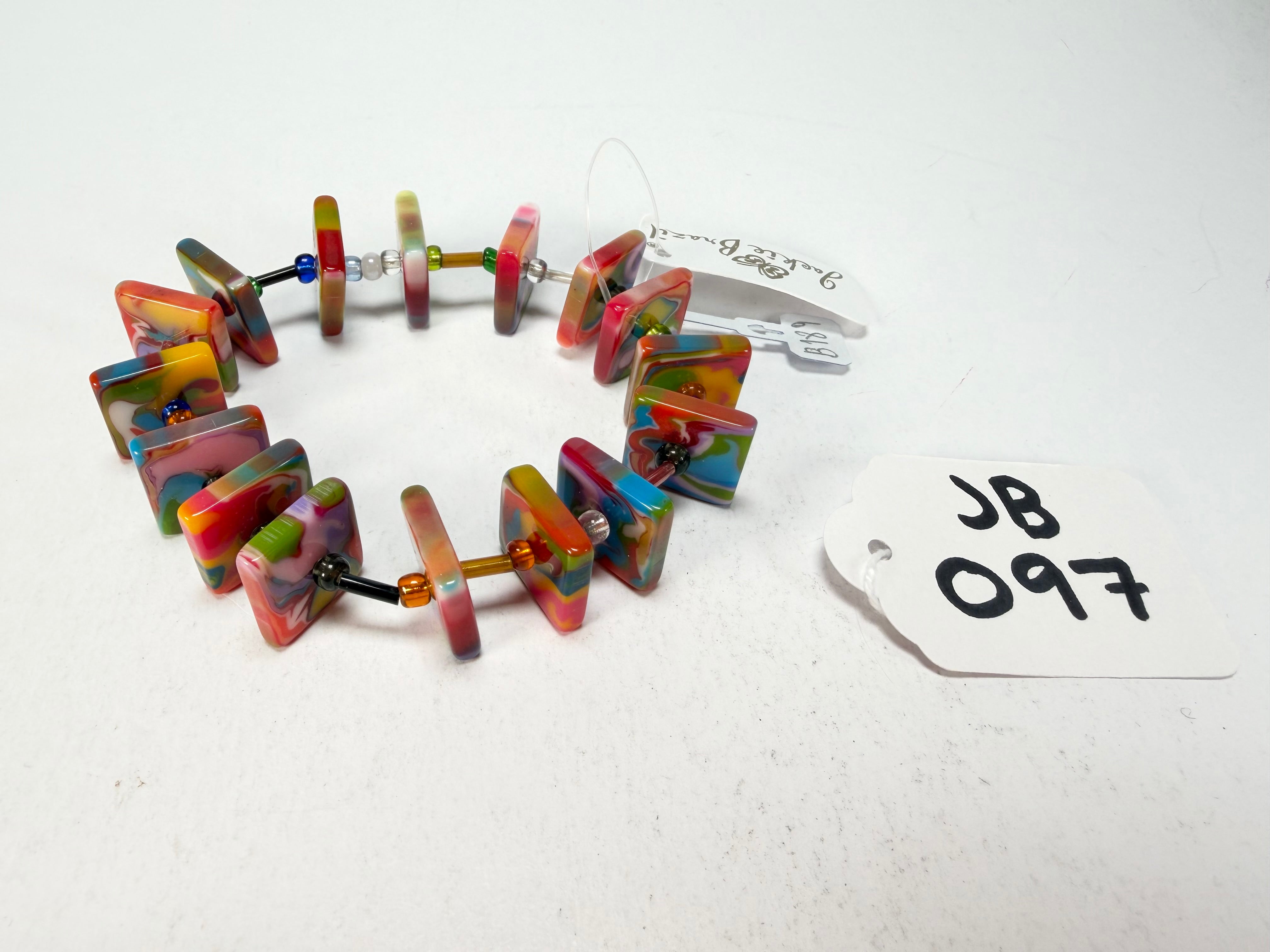 Jackie Brazil "Africa" Kandinsky Liquorice Squares & Beads Resin Bracelet ( B0189 )