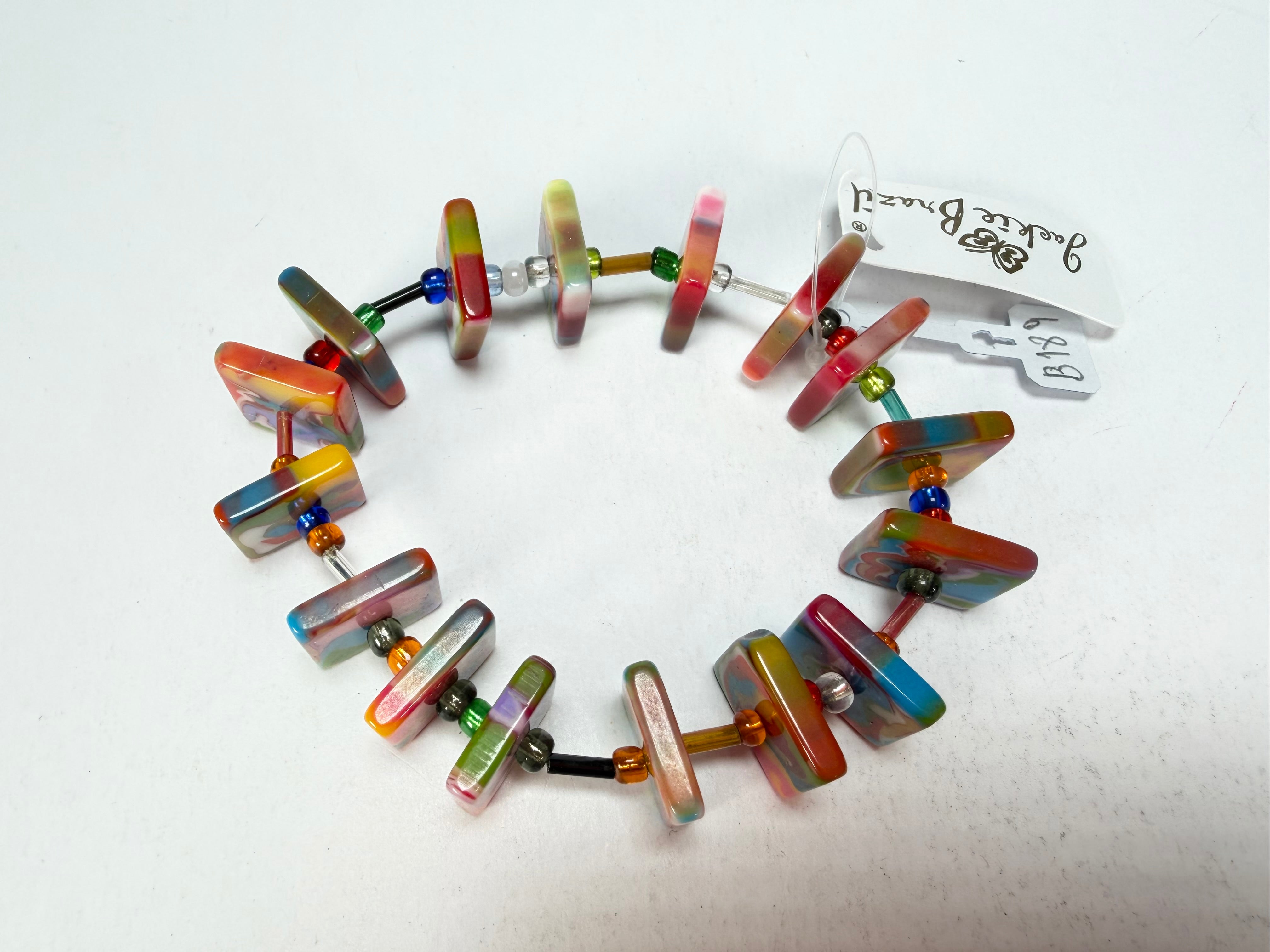 Jackie Brazil "Africa" Kandinsky Liquorice Squares & Beads Resin Bracelet ( B0189 )