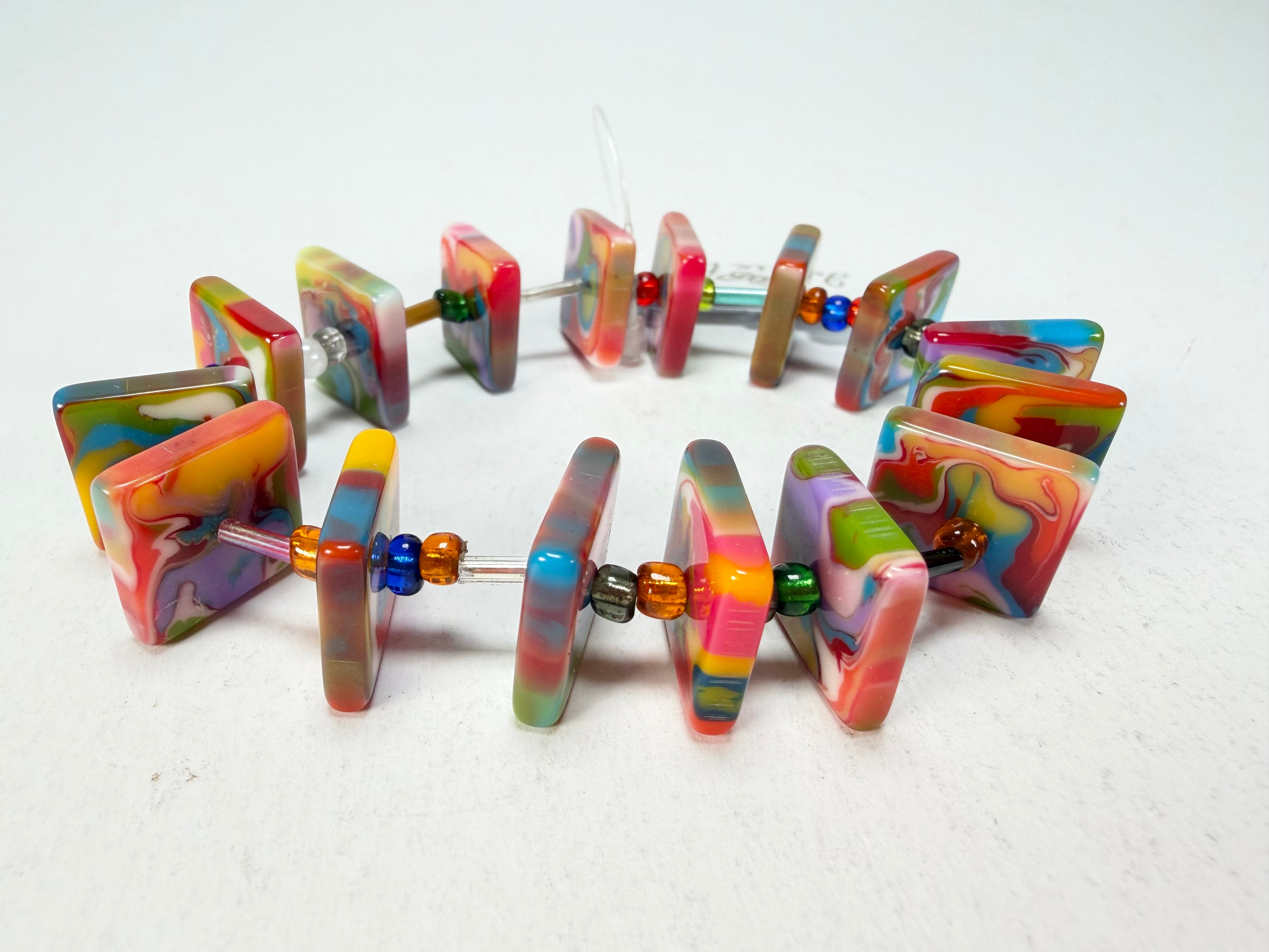 Jackie Brazil "Africa" Kandinsky Liquorice Squares & Beads Resin Bracelet ( B0189 )