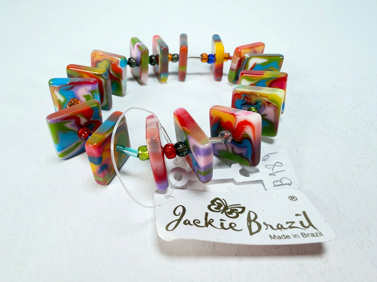 Jackie Brazil "Africa" Kandinsky Liquorice Squares & Beads Resin Bracelet ( B0189 )