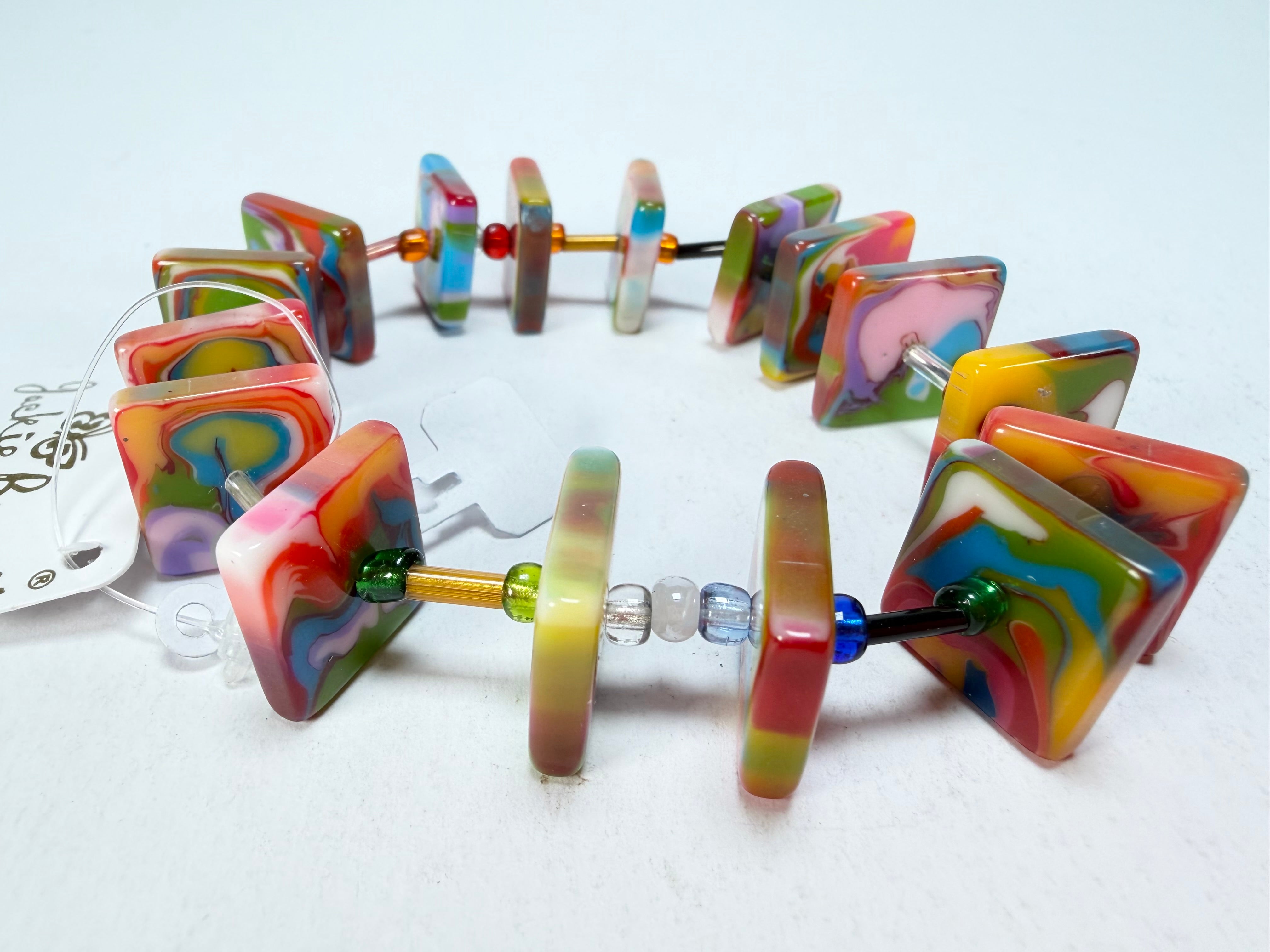 Jackie Brazil "Africa" Kandinsky Liquorice Squares & Beads Resin Bracelet ( B0189 )