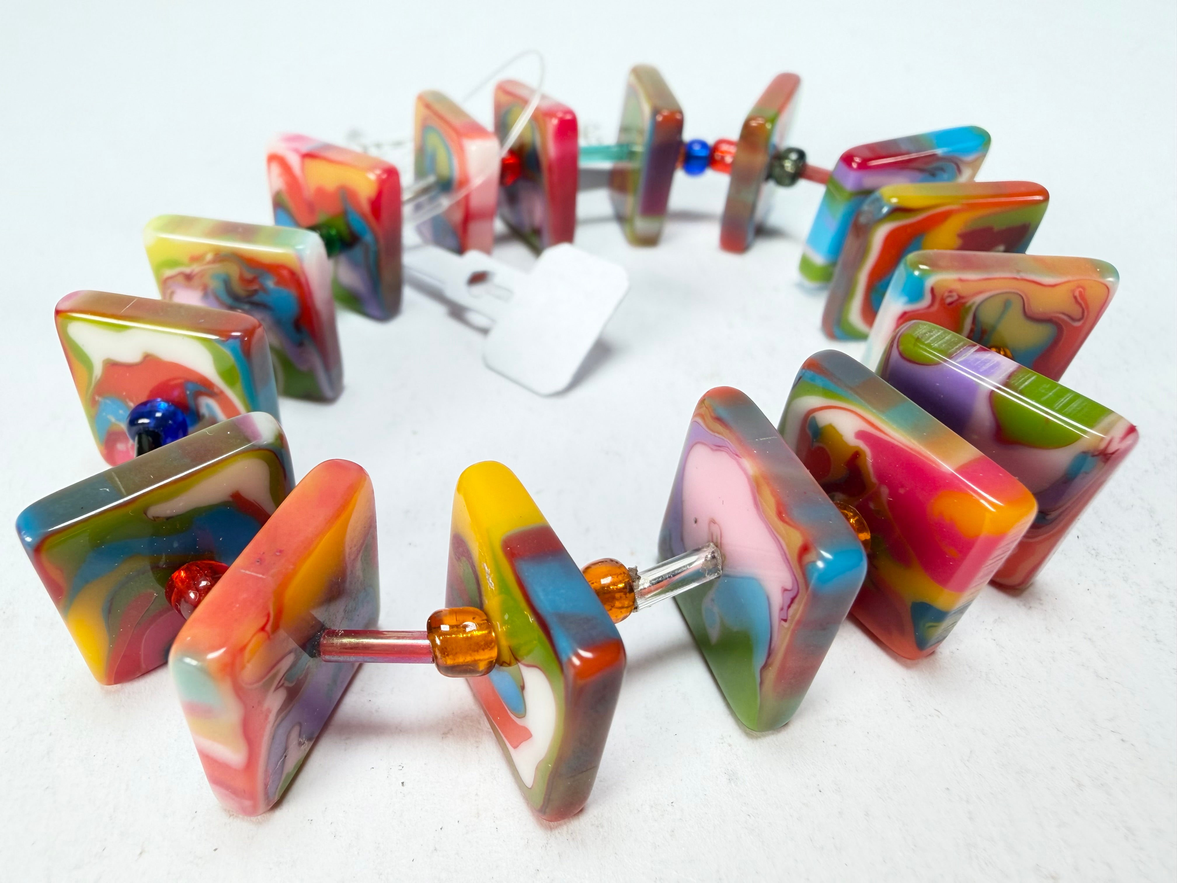 Jackie Brazil "Africa" Kandinsky Liquorice Squares & Beads Resin Bracelet ( B0189 )