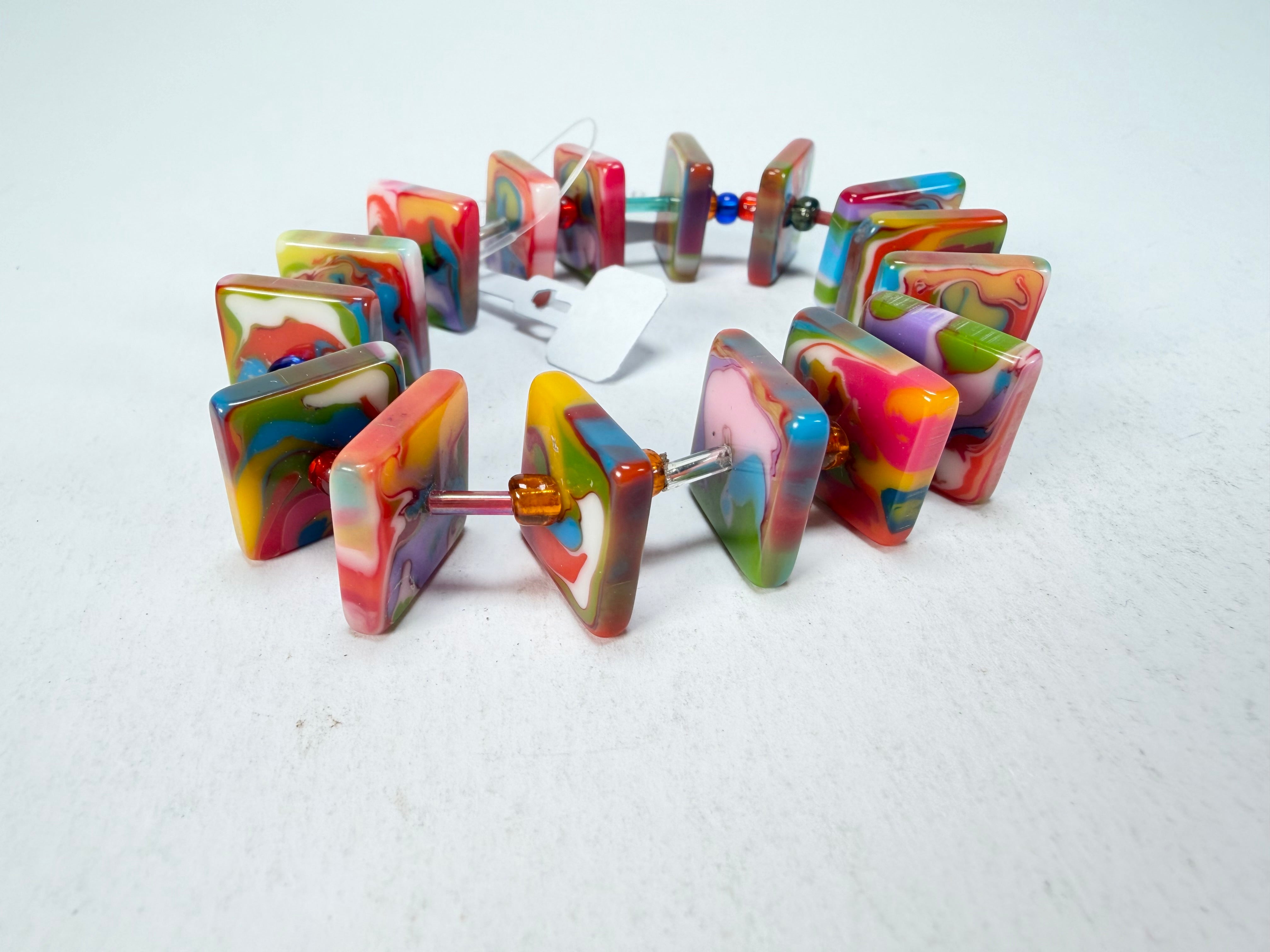 Jackie Brazil "Africa" Kandinsky Liquorice Squares & Beads Resin Bracelet ( B0189 )
