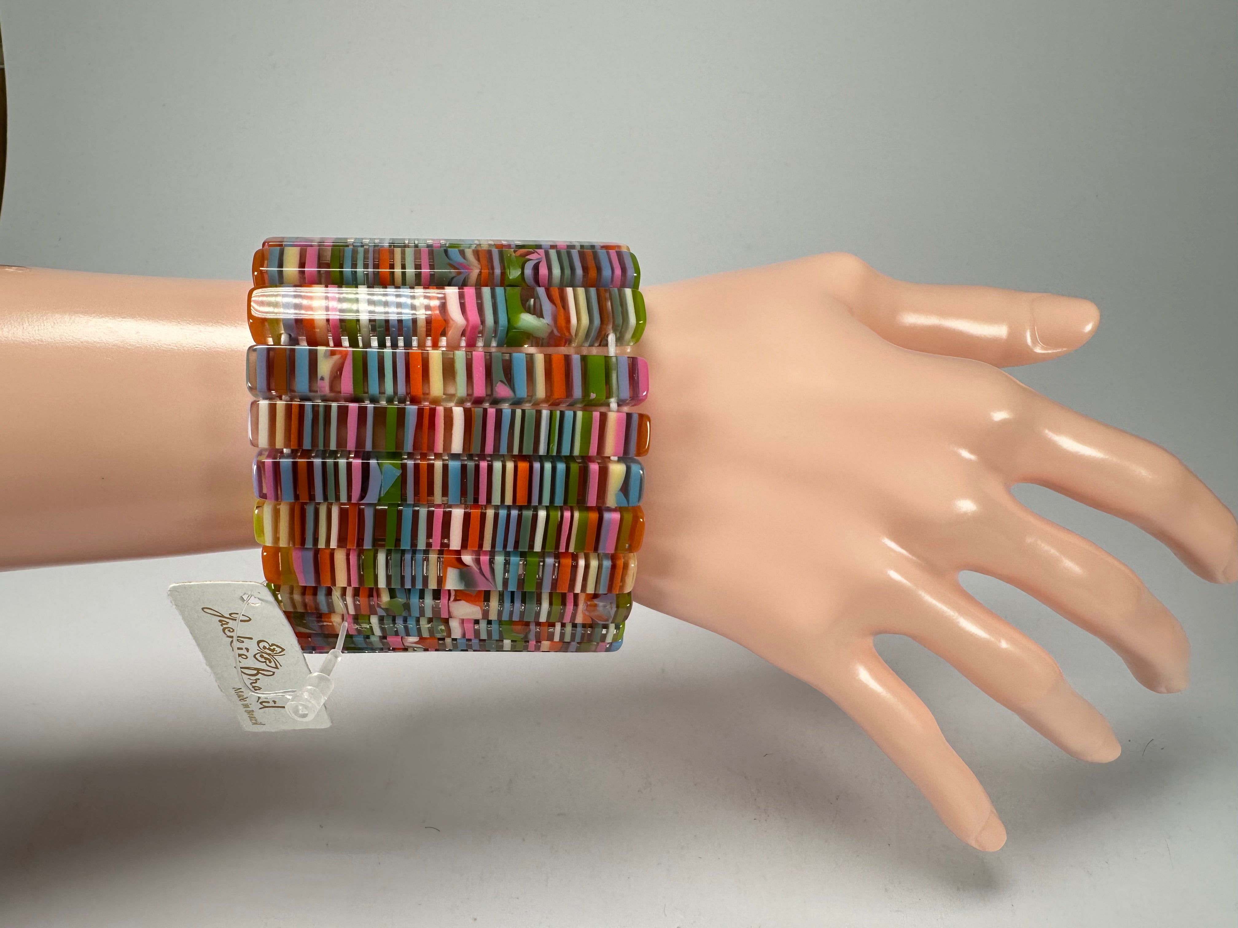 Jackie Brazil "Clarissa"" Liquorice Thin Rectangles Spring Mix Elasticated Bracelet ( B2335 )