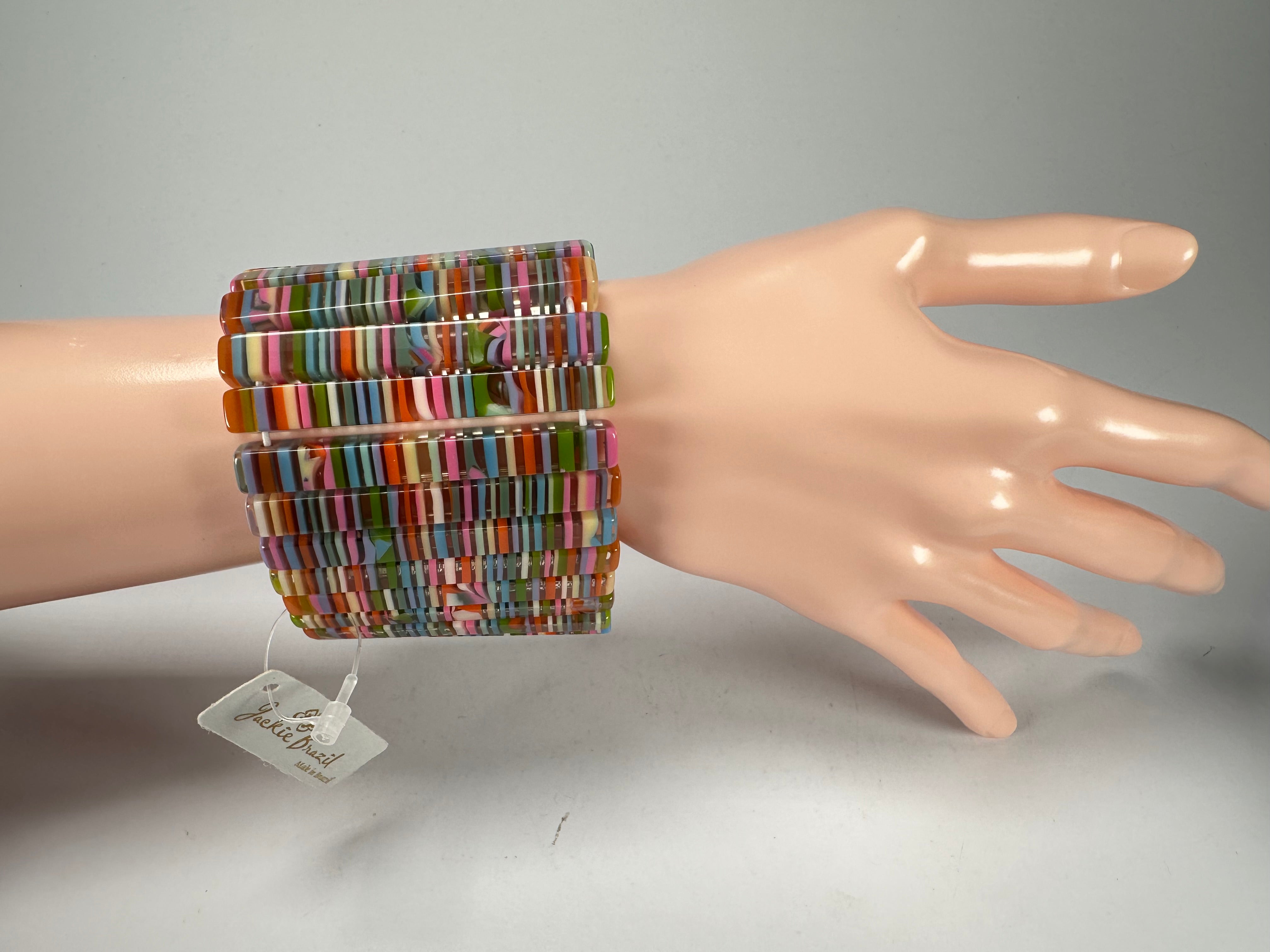 Jackie Brazil "Clarissa"" Liquorice Thin Rectangles Spring Mix Elasticated Bracelet ( B2335 )