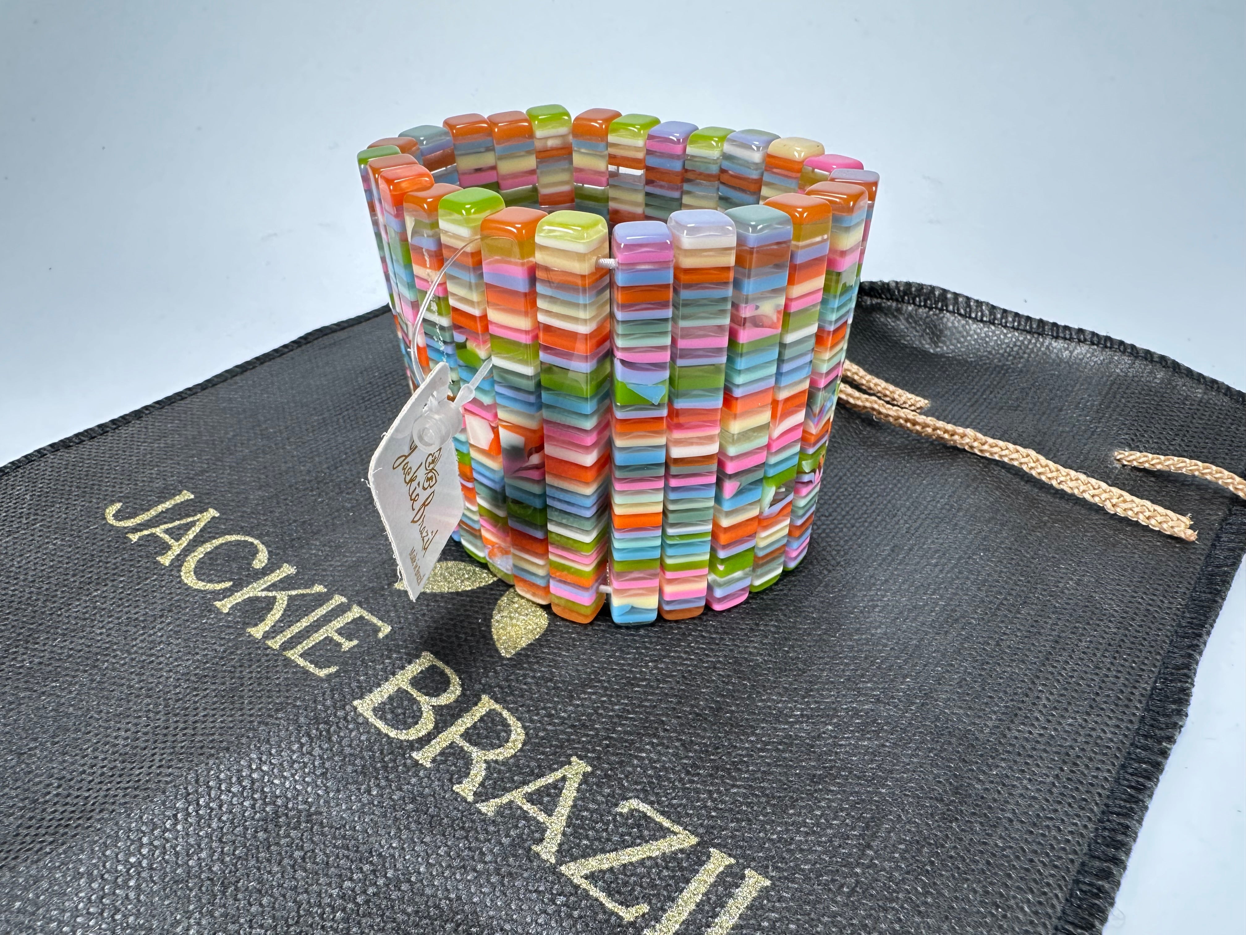 Jackie Brazil "Clarissa"" Liquorice Thin Rectangles Spring Mix Elasticated Bracelet ( B2335 )