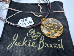 Jackie Brazil "Gold Flakes" Large Disk On Three Cords Resin Necklace ( N3800 )