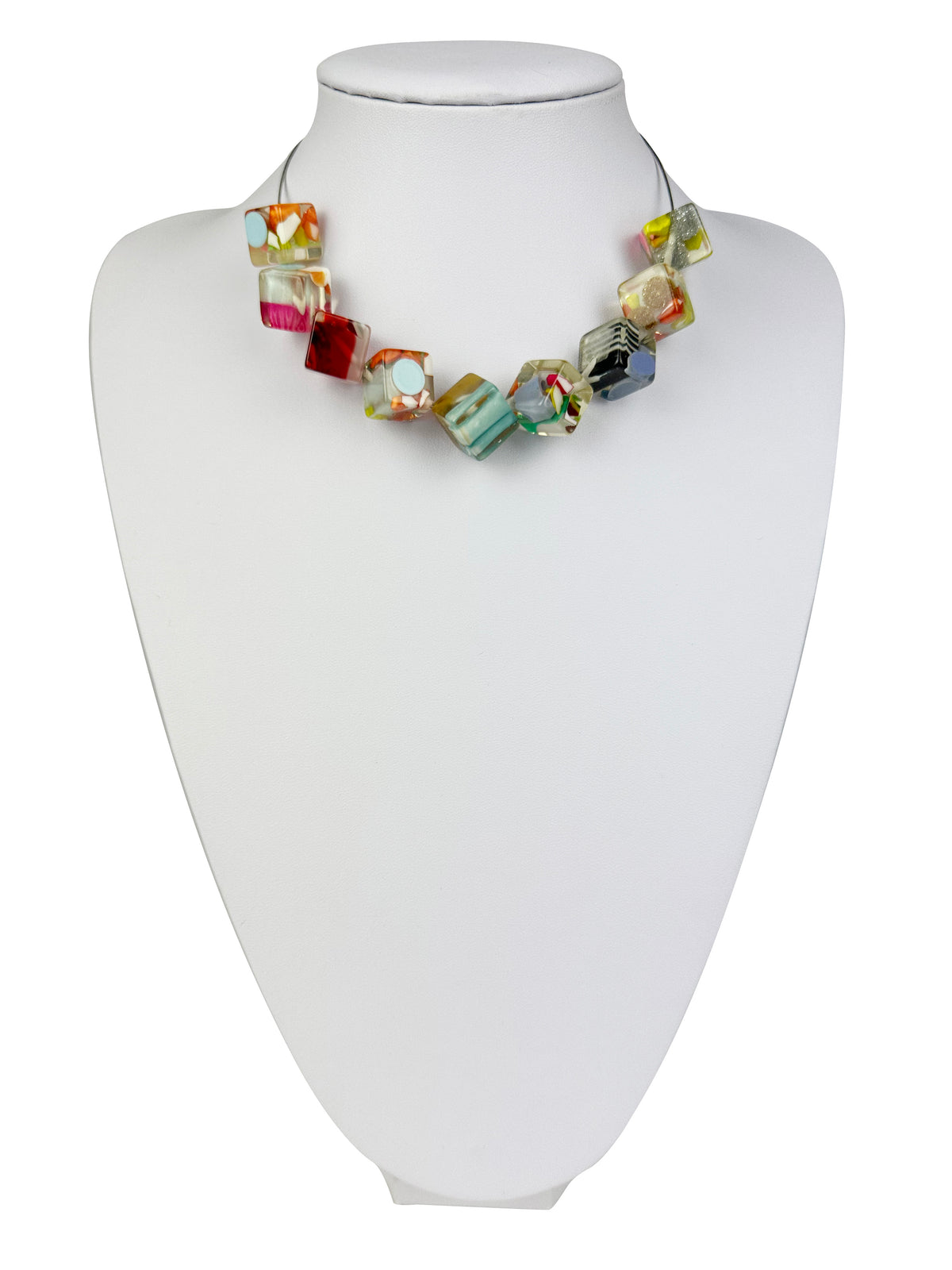 Jackie Brazil "Cascade" Short Squares On Adjustable Metal Cord Resin Necklace ( N3500 )