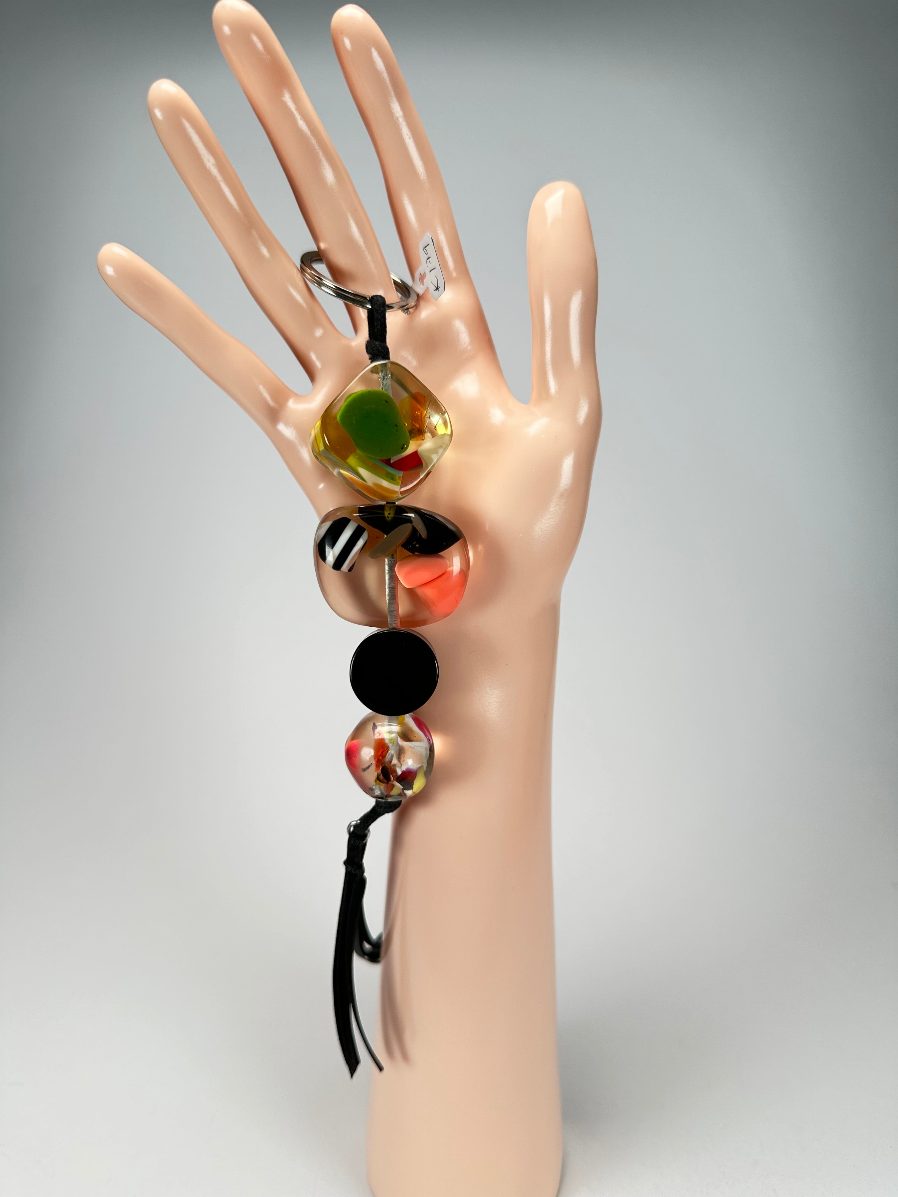 Jackie Brazil "Black & Cascade" Mix Beads Resin Keyring ( K0179 )