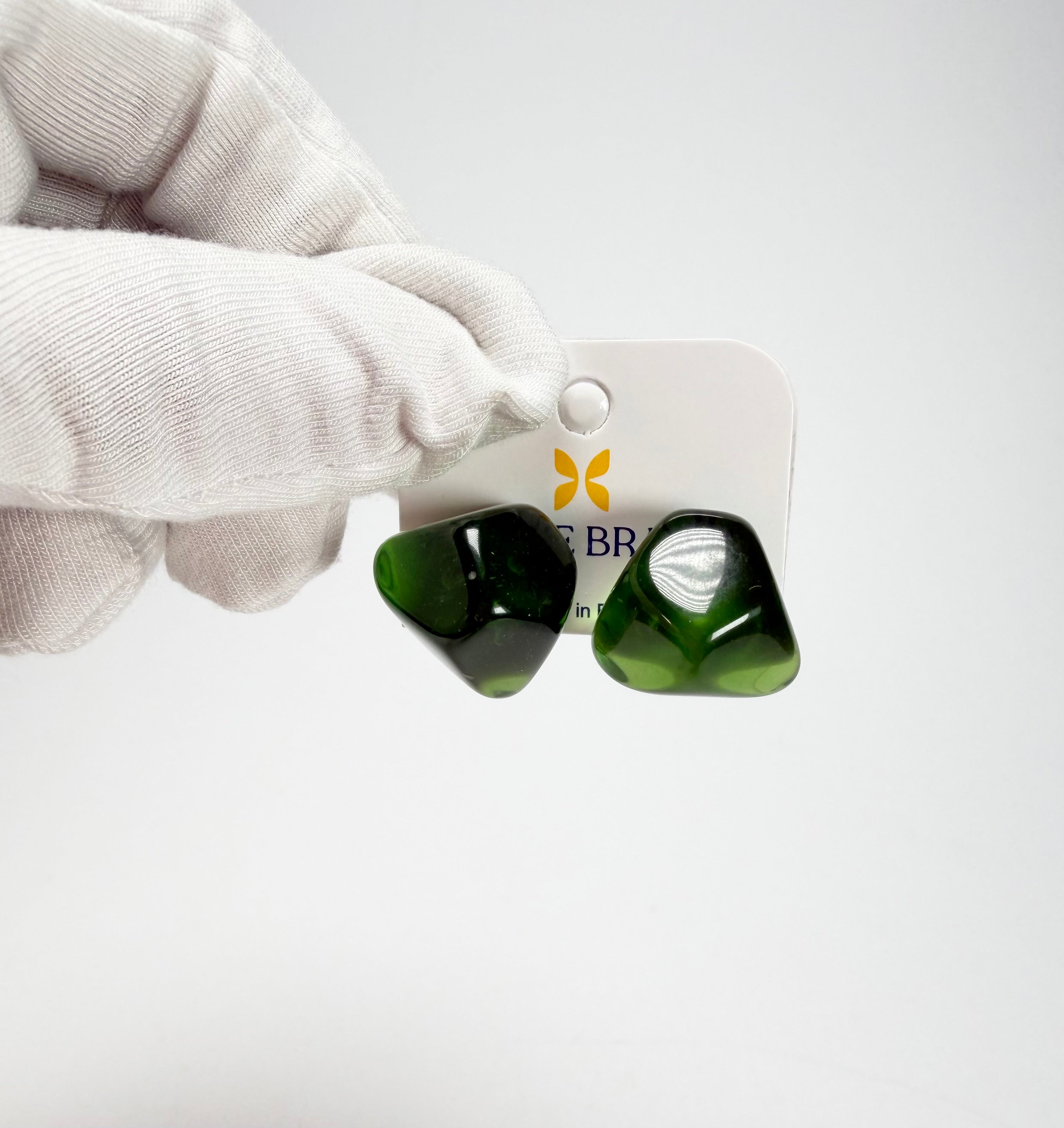 Jackie Brazil "Camille" Dark Green Transparent Abstract Resin Earrings ( E1053 )