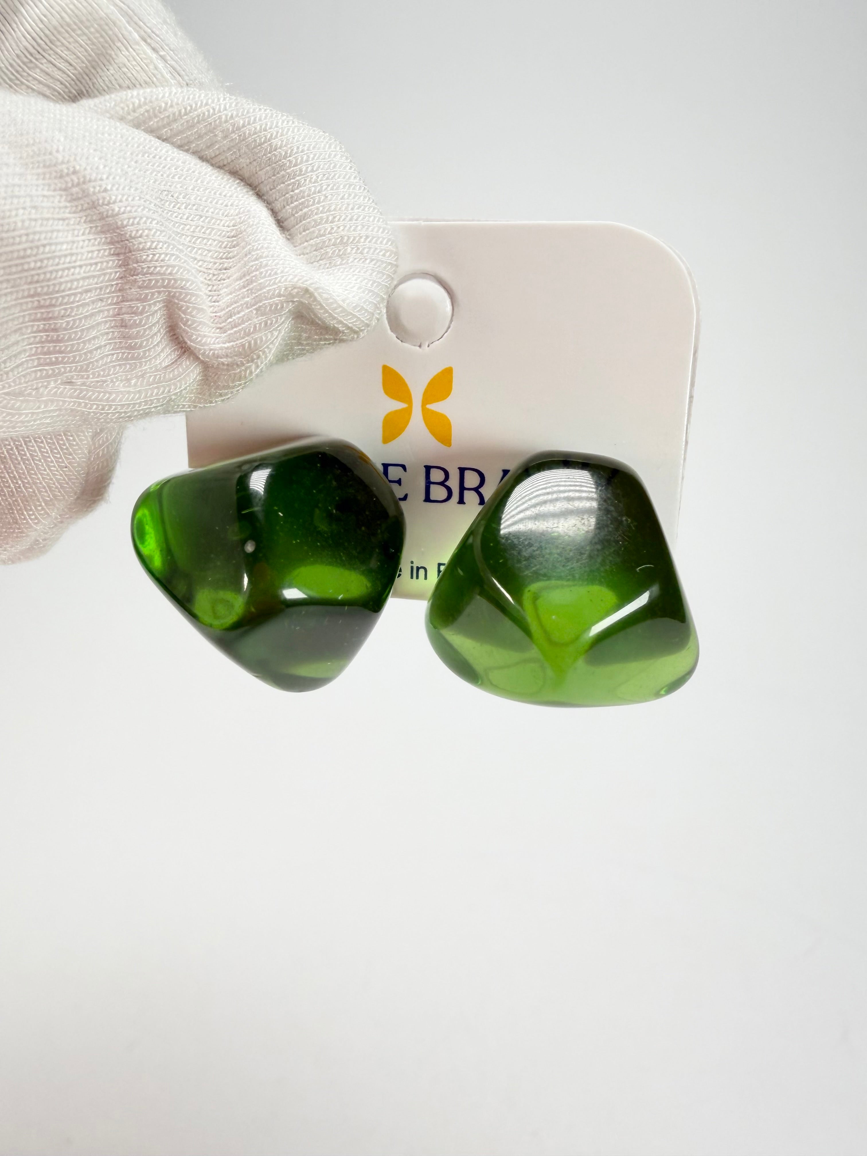 Jackie Brazil "Camille" Dark Green Transparent Abstract Resin Earrings ( E1053 )