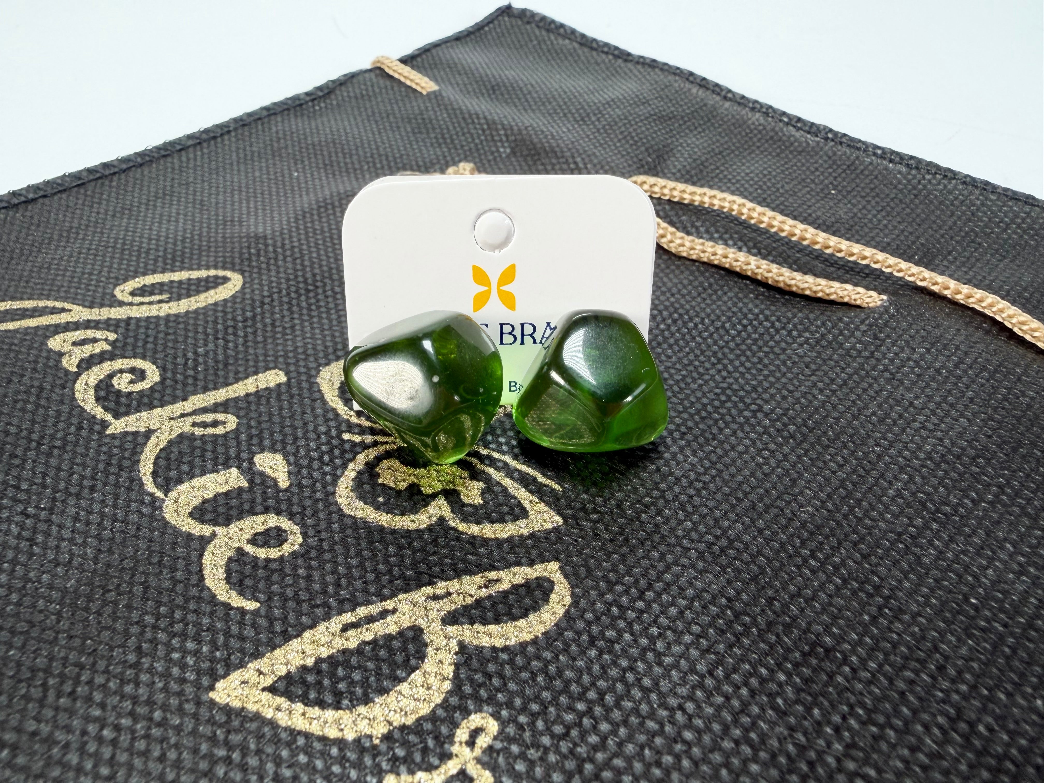 Jackie Brazil "Camille" Dark Green Transparent Abstract Resin Earrings ( E1053 )