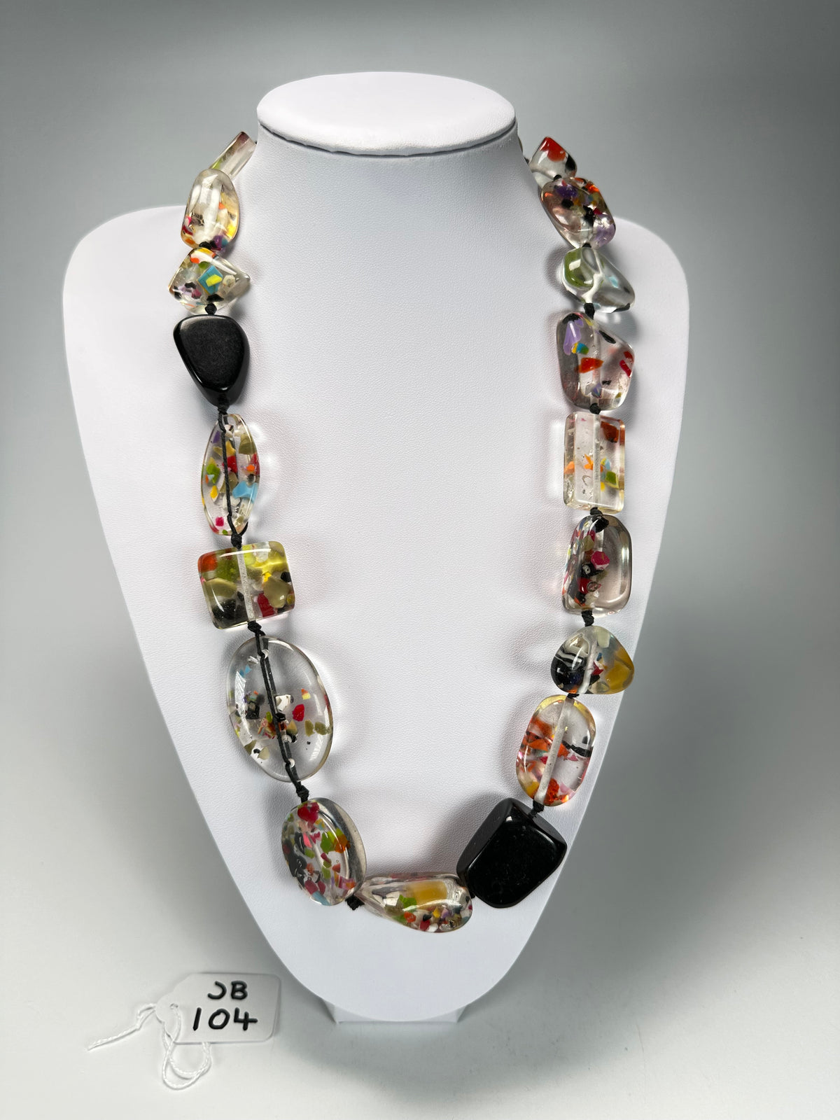 Jackie Brazil "Indiana" Black & Cascade Multi-Bead Medium Resin 70cm Necklace ( N0033 )