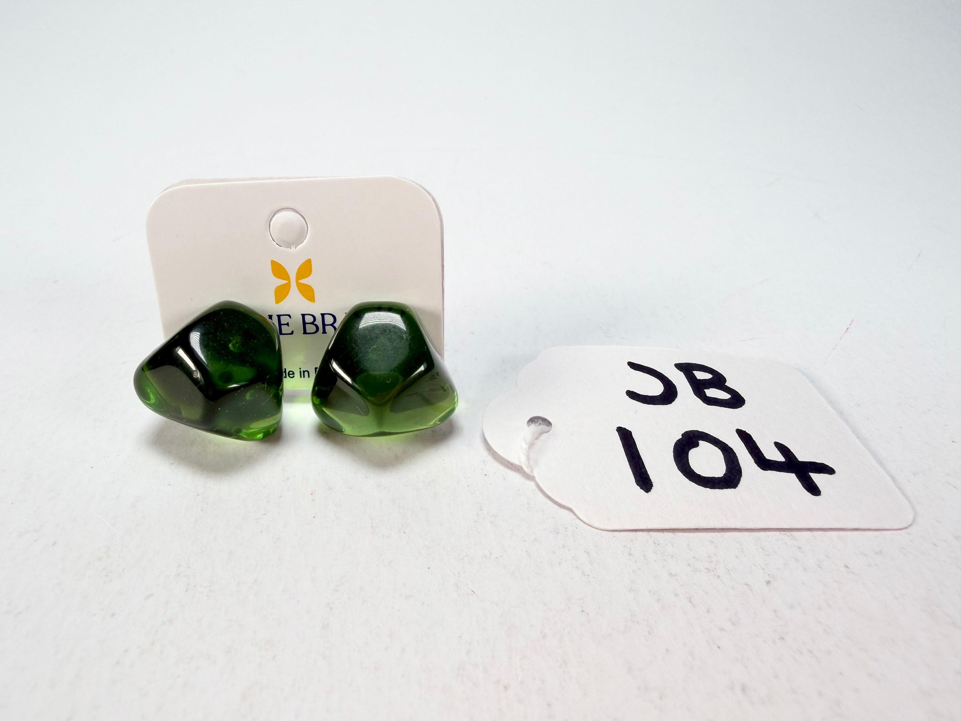 Jackie Brazil "Camille" Dark Green Transparent Abstract Resin Earrings ( E1053 )