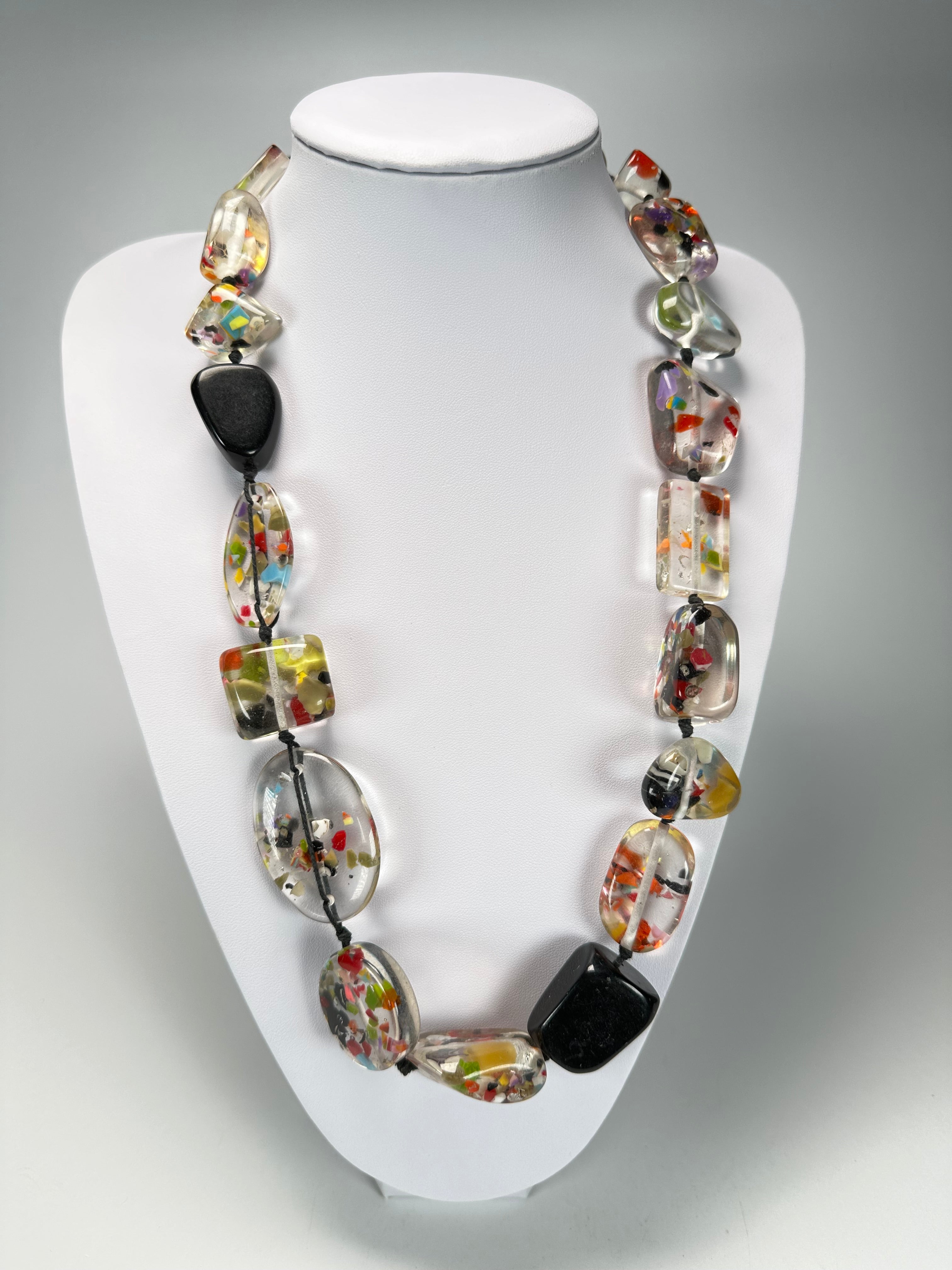 Jackie Brazil "Indiana" Black & Cascade Multi-Bead Medium Resin 70cm Necklace ( N0033 )