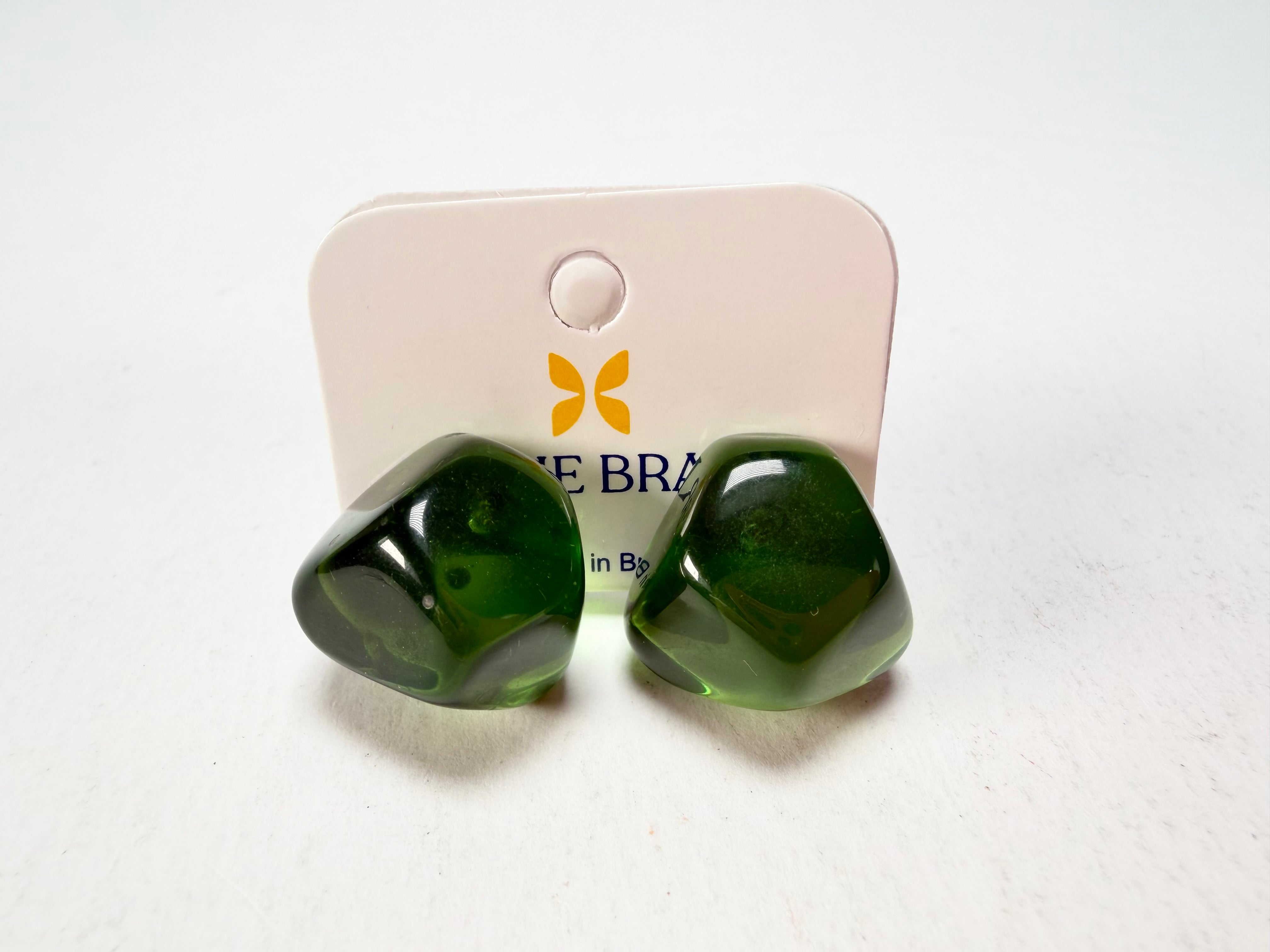 Jackie Brazil "Camille" Dark Green Transparent Abstract Resin Earrings ( E1053 )