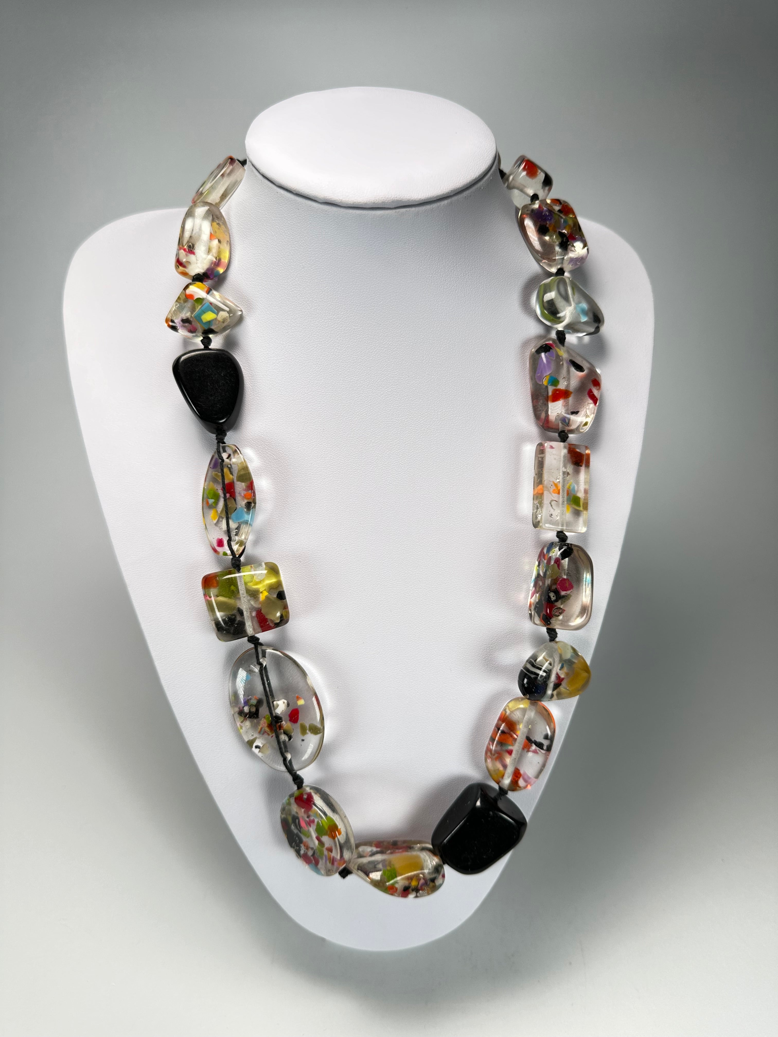 Jackie Brazil "Indiana" Black & Cascade Multi-Bead Medium Resin 70cm Necklace ( N0033 )