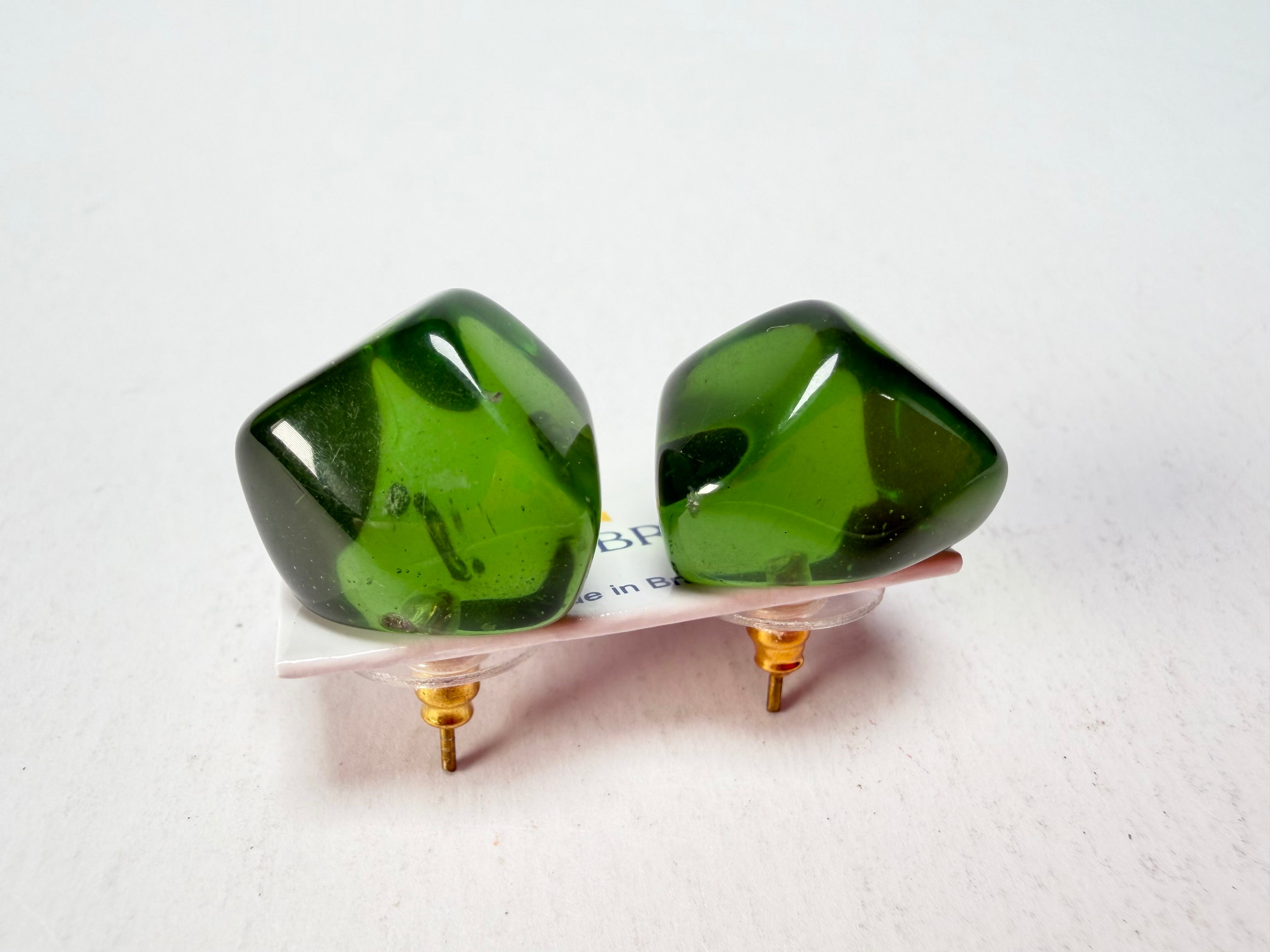 Jackie Brazil "Camille" Dark Green Transparent Abstract Resin Earrings ( E1053 )
