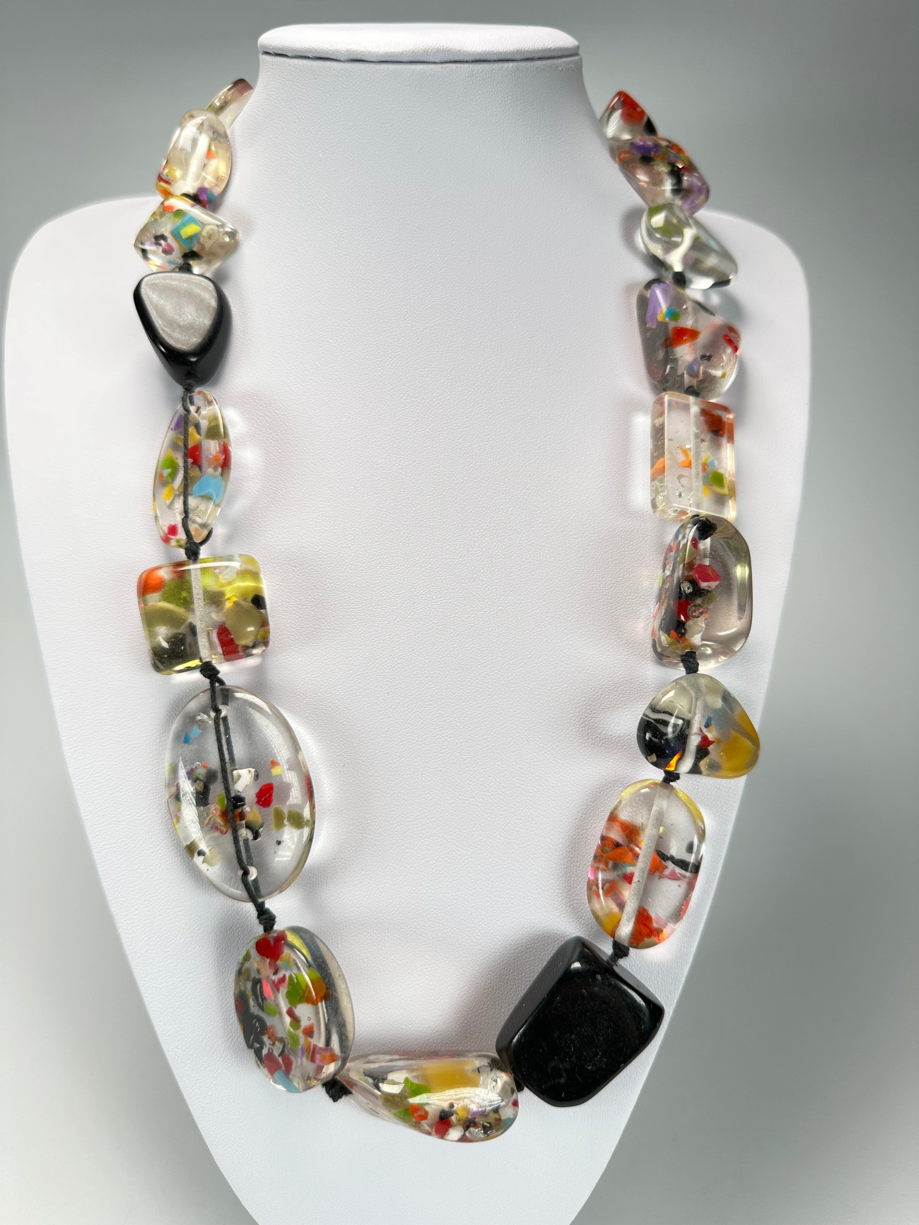 Jackie Brazil "Indiana" Black & Cascade Multi-Bead Medium Resin 70cm Necklace ( N0033 )