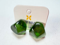 Jackie Brazil "Camille" Dark Green Transparent Abstract Resin Earrings ( E1053 )