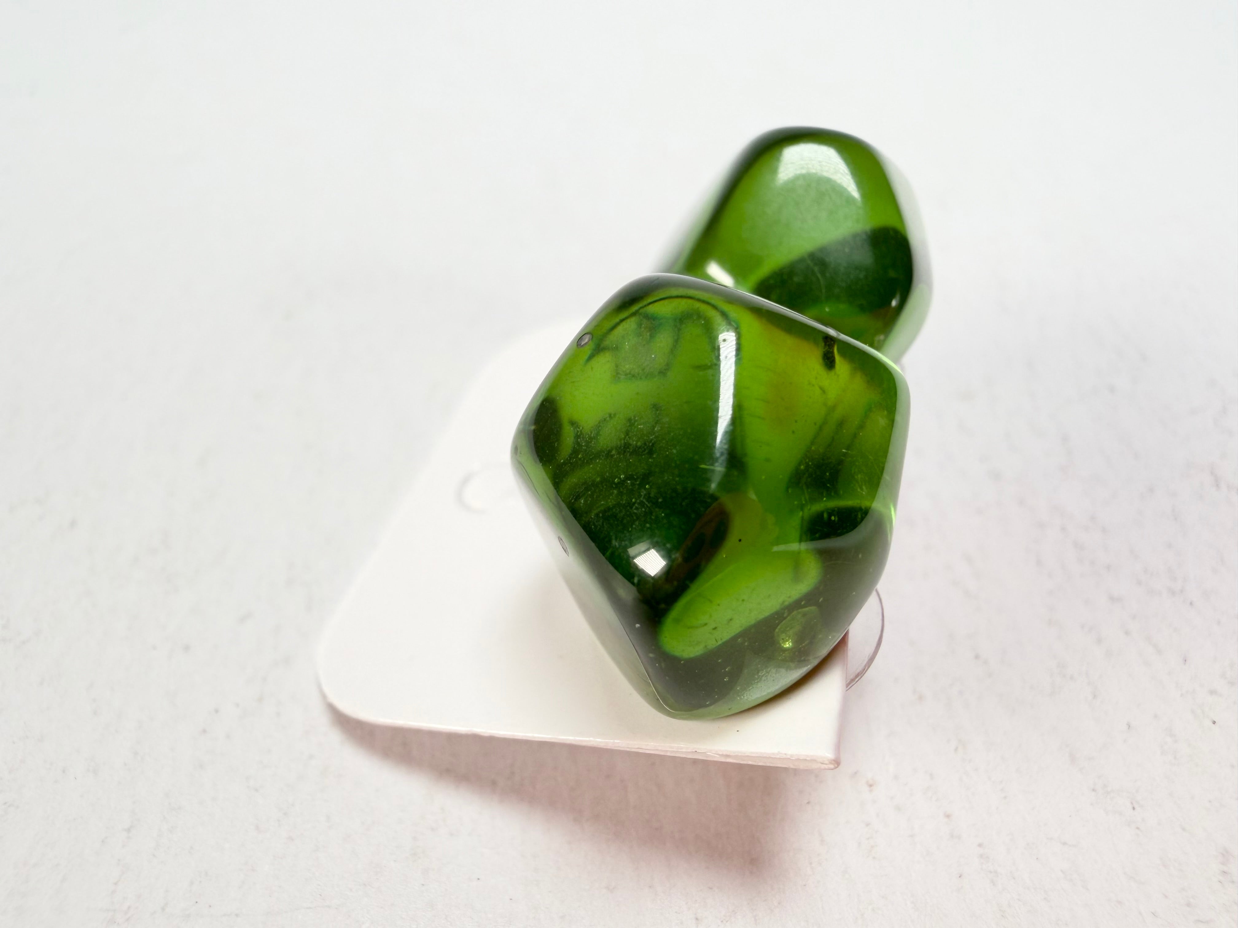 Jackie Brazil "Camille" Dark Green Transparent Abstract Resin Earrings ( E1053 )