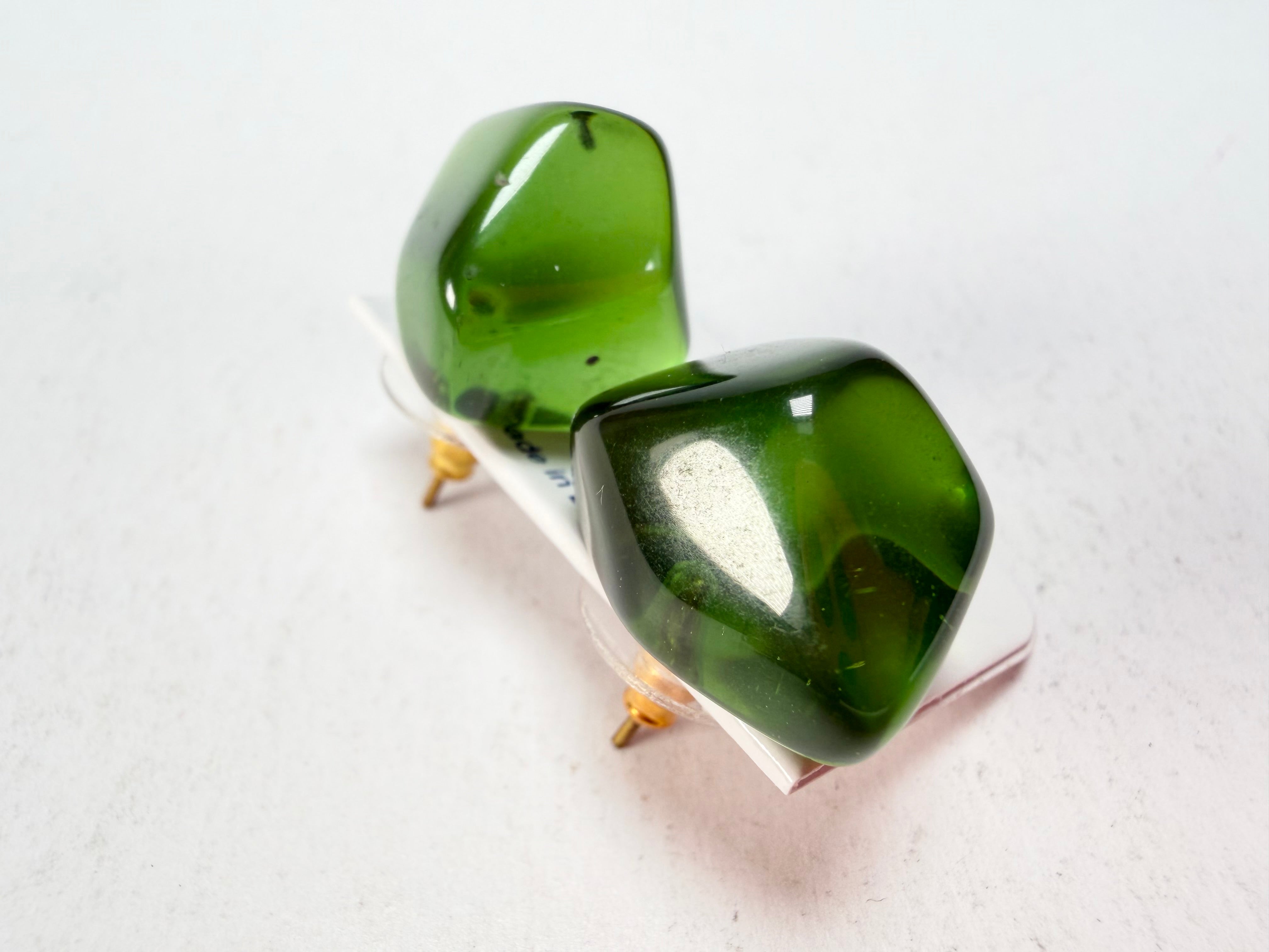 Jackie Brazil "Camille" Dark Green Transparent Abstract Resin Earrings ( E1053 )