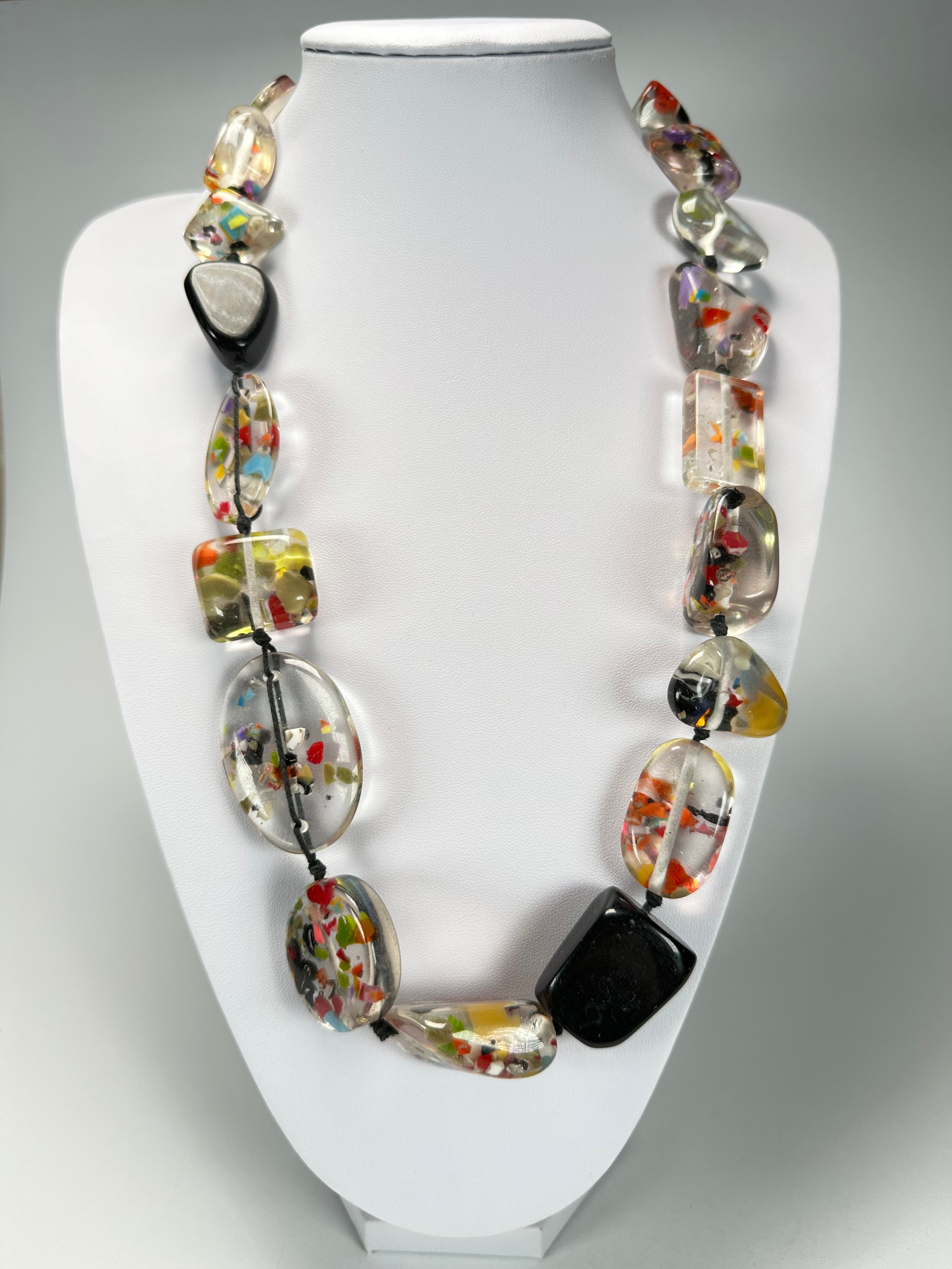 Jackie Brazil "Indiana" Black & Cascade Multi-Bead Medium Resin 70cm Necklace ( N0033 )