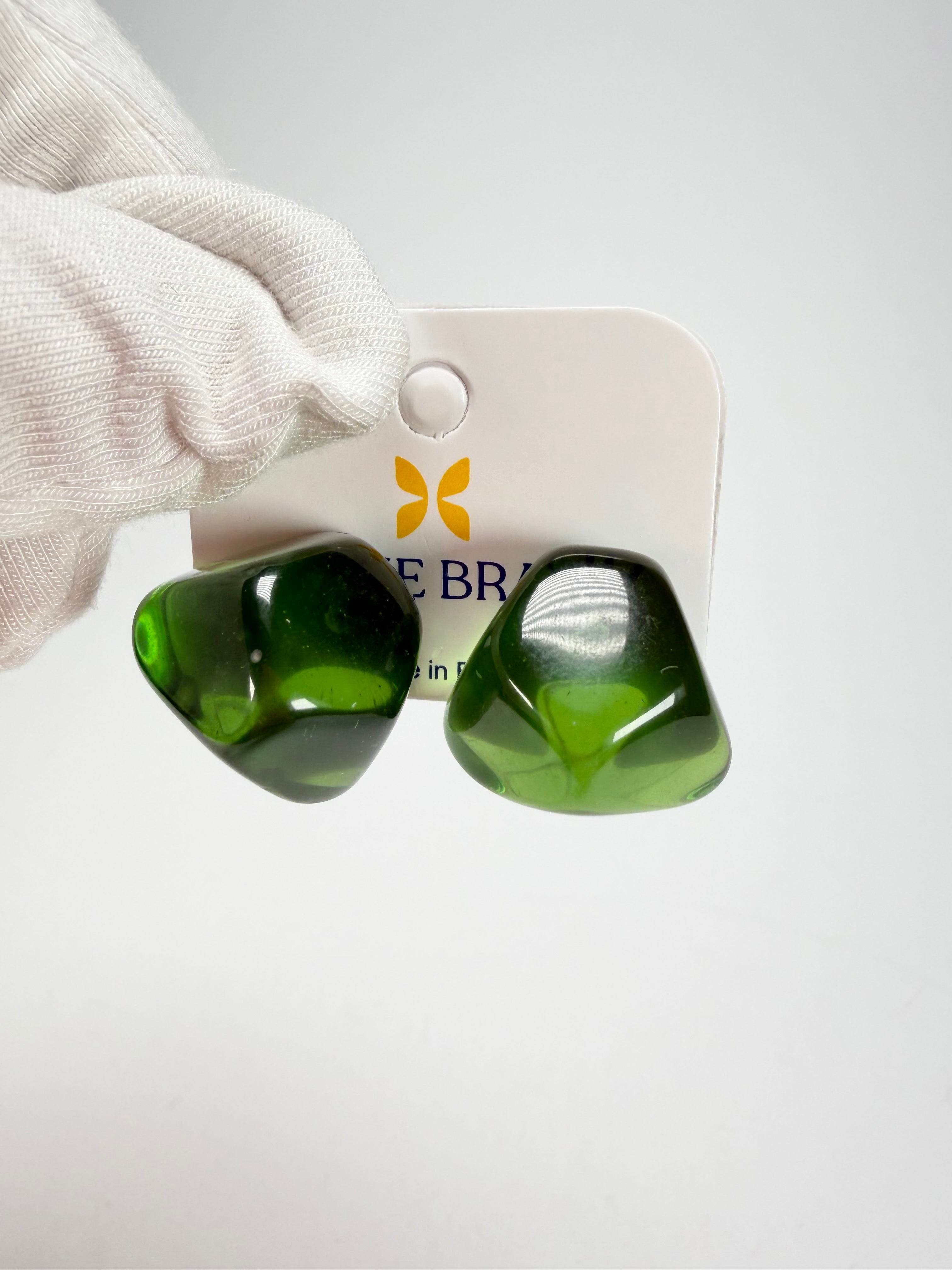 Jackie Brazil "Camille" Dark Green Transparent Abstract Resin Earrings ( E1053 )