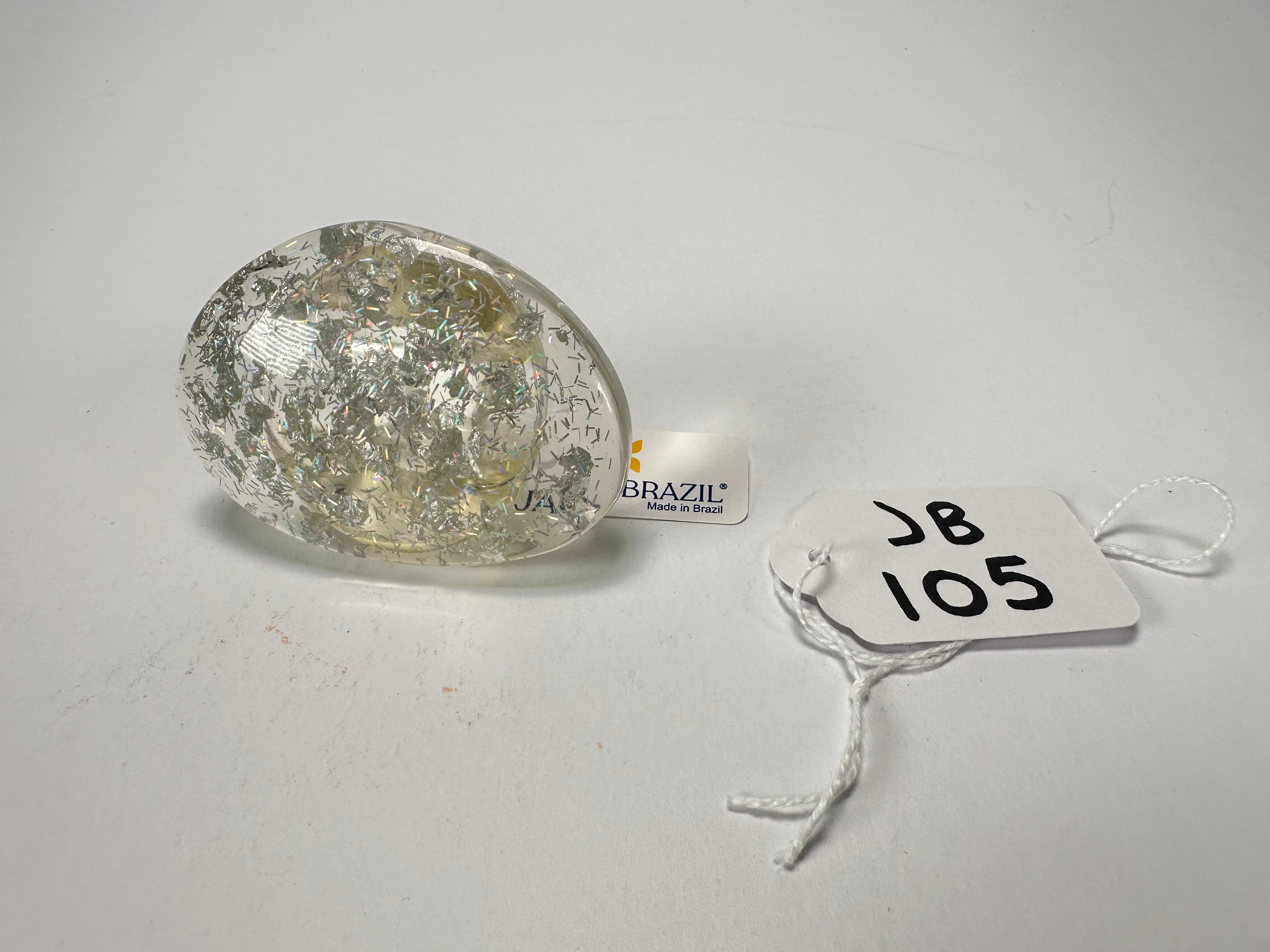 Jackie Brazil "Large Riverstone" Silver Flakes Flat Oval Ring ( R3625 ) Size UK-O / US-7