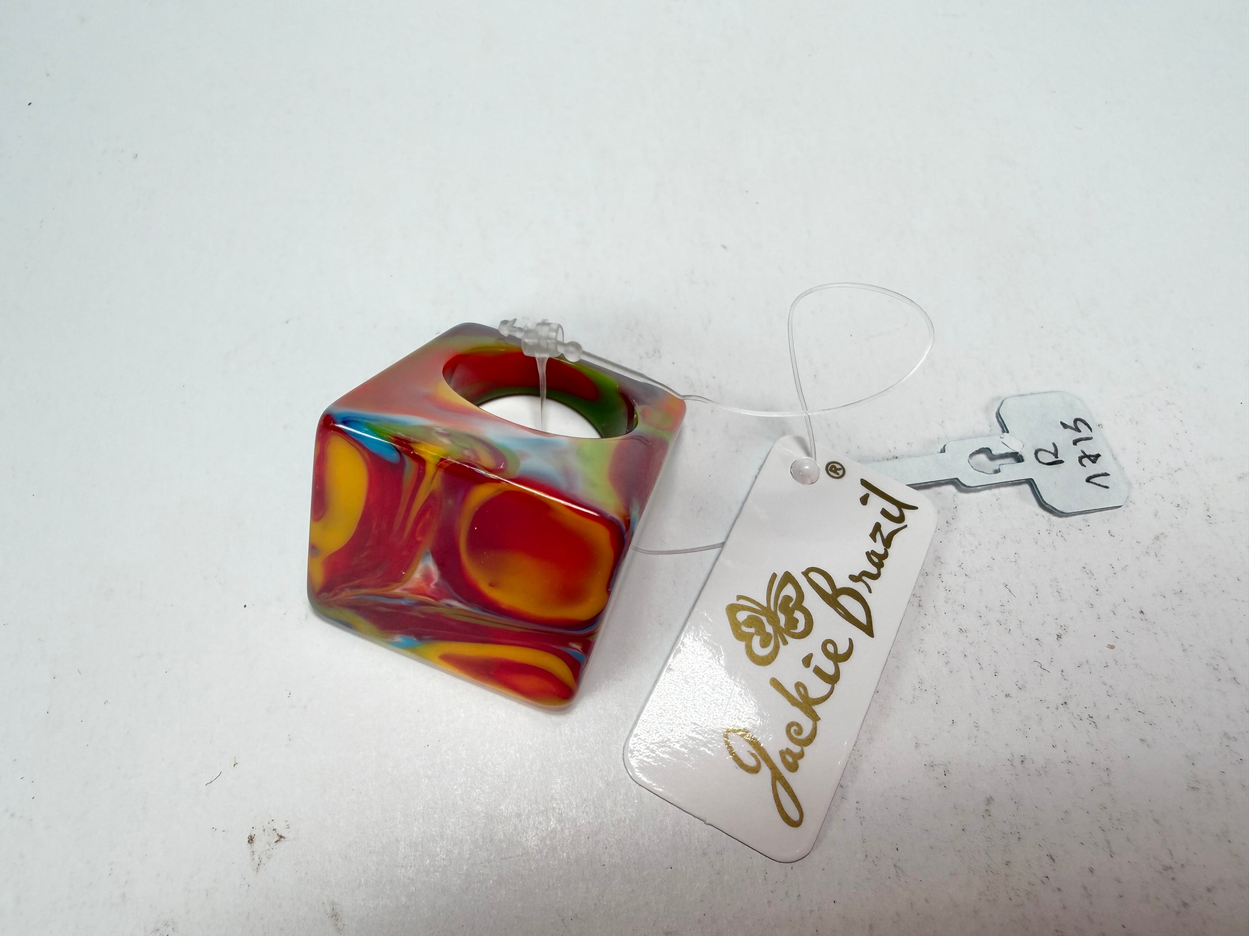 Jackie Brazil "Kandinsky" Large Square Resin Ring ( R1715 ) Size UK P / USA 7.5