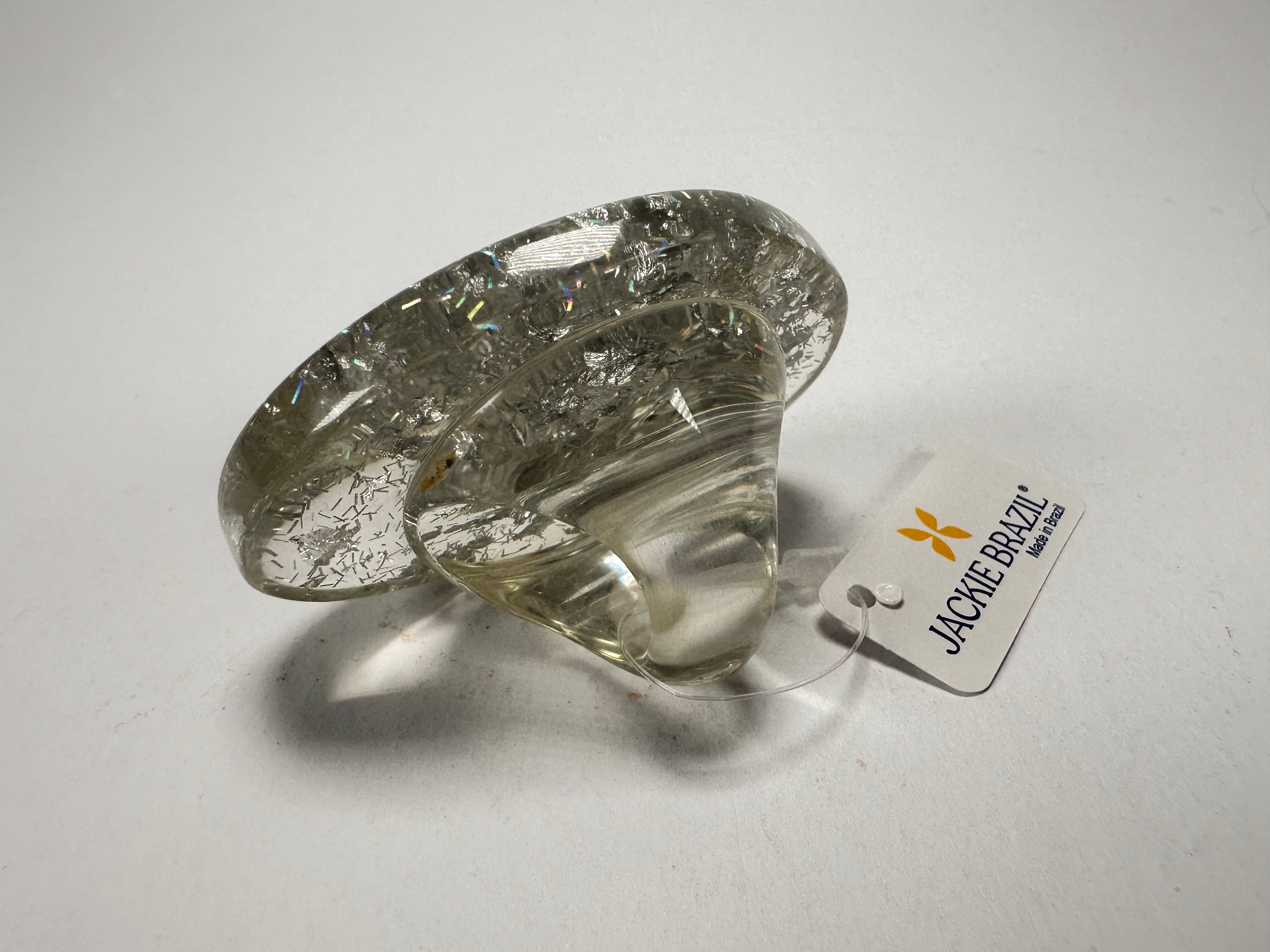 Jackie Brazil "Large Riverstone" Silver Flakes Flat Oval Ring ( R3625 ) Size UK-O / US-7