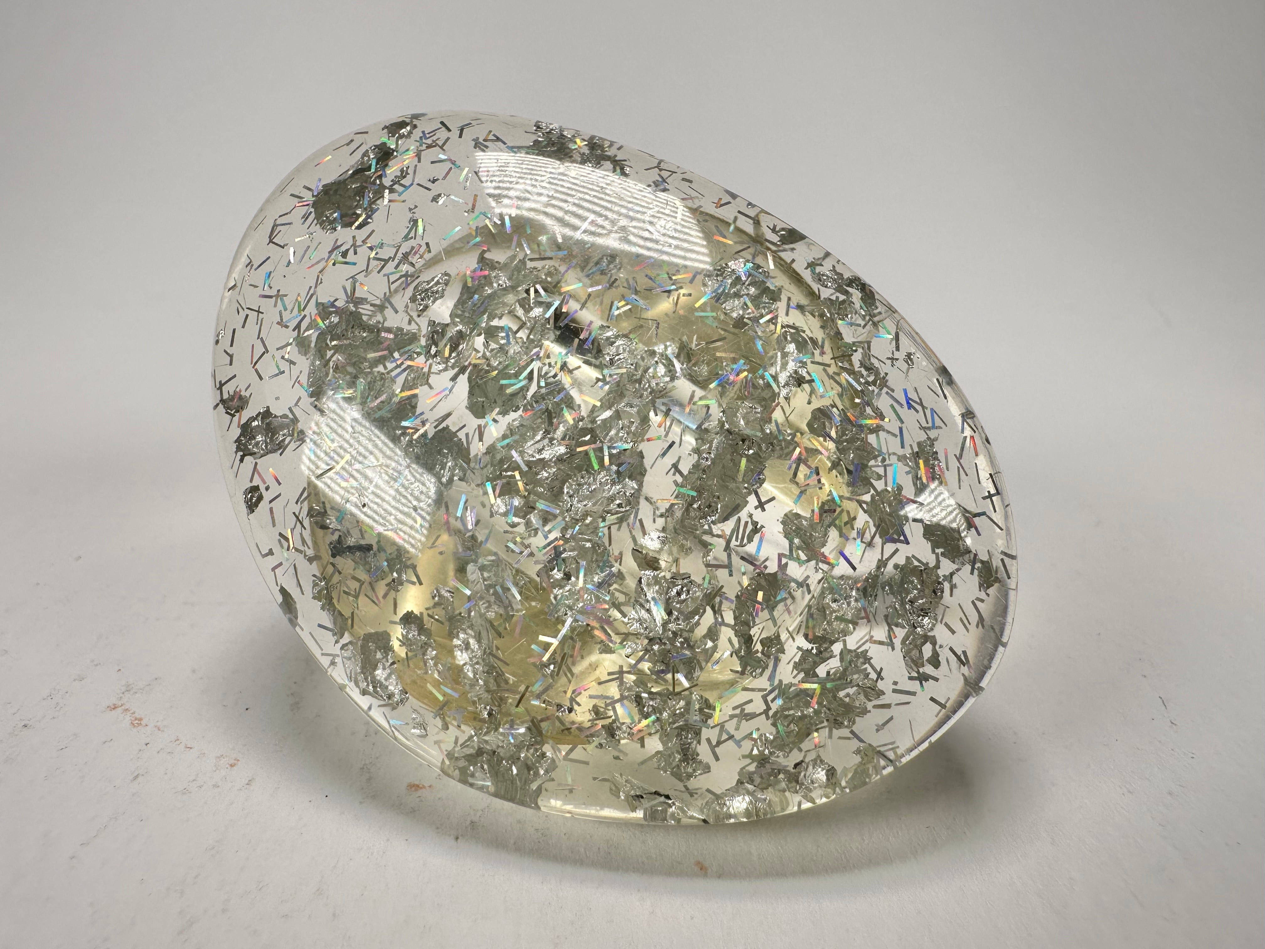 Jackie Brazil "Large Riverstone" Silver Flakes Flat Oval Ring ( R3625 ) Size UK-O / US-7