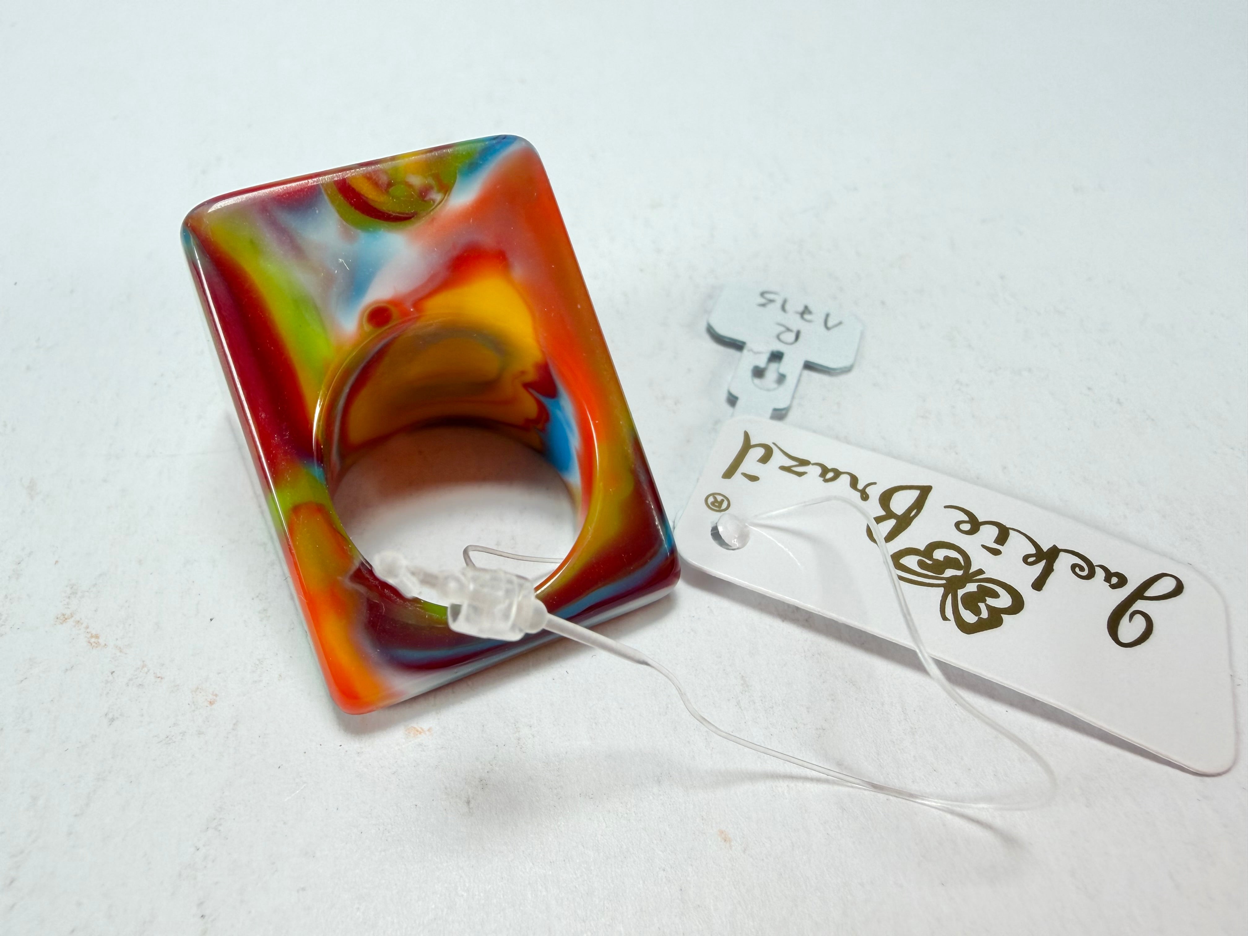 Jackie Brazil "Kandinsky" Large Square Resin Ring ( R1715 ) Size UK P / USA 7.5