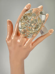 Jackie Brazil "Large Riverstone" Silver Flakes Flat Oval Ring ( R3625 ) Size UK-O / US-7