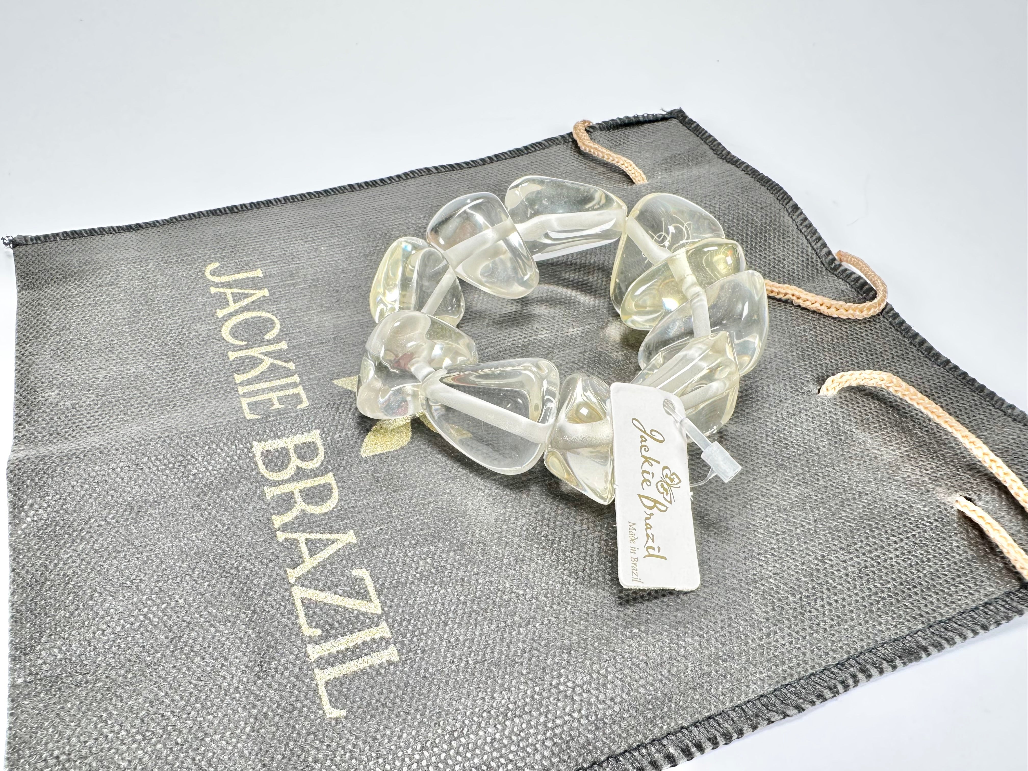 Jackie Brazil "Diamonds" Transparent Crystal Flintstone Bone Bracelet ( B0211 )