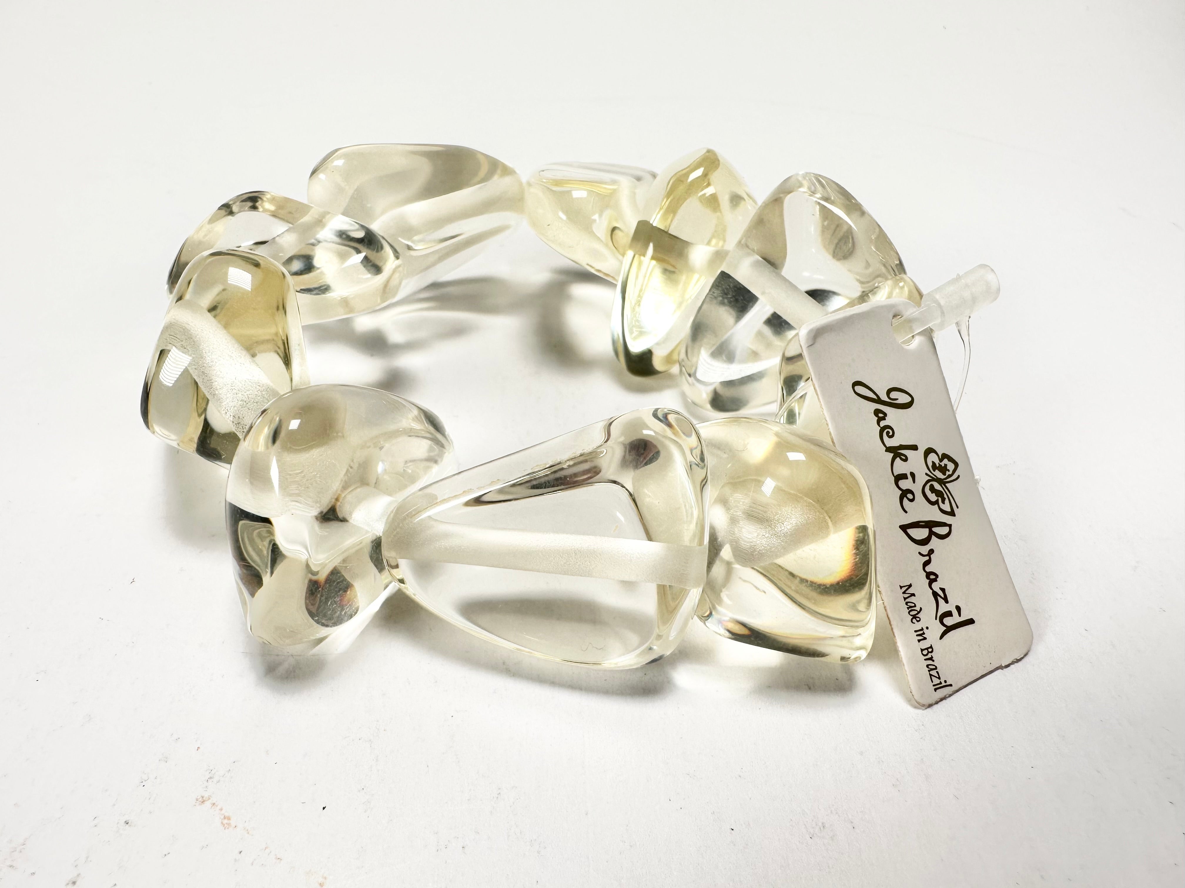 Jackie Brazil "Diamonds" Transparent Crystal Flintstone Bone Bracelet ( B0211 )