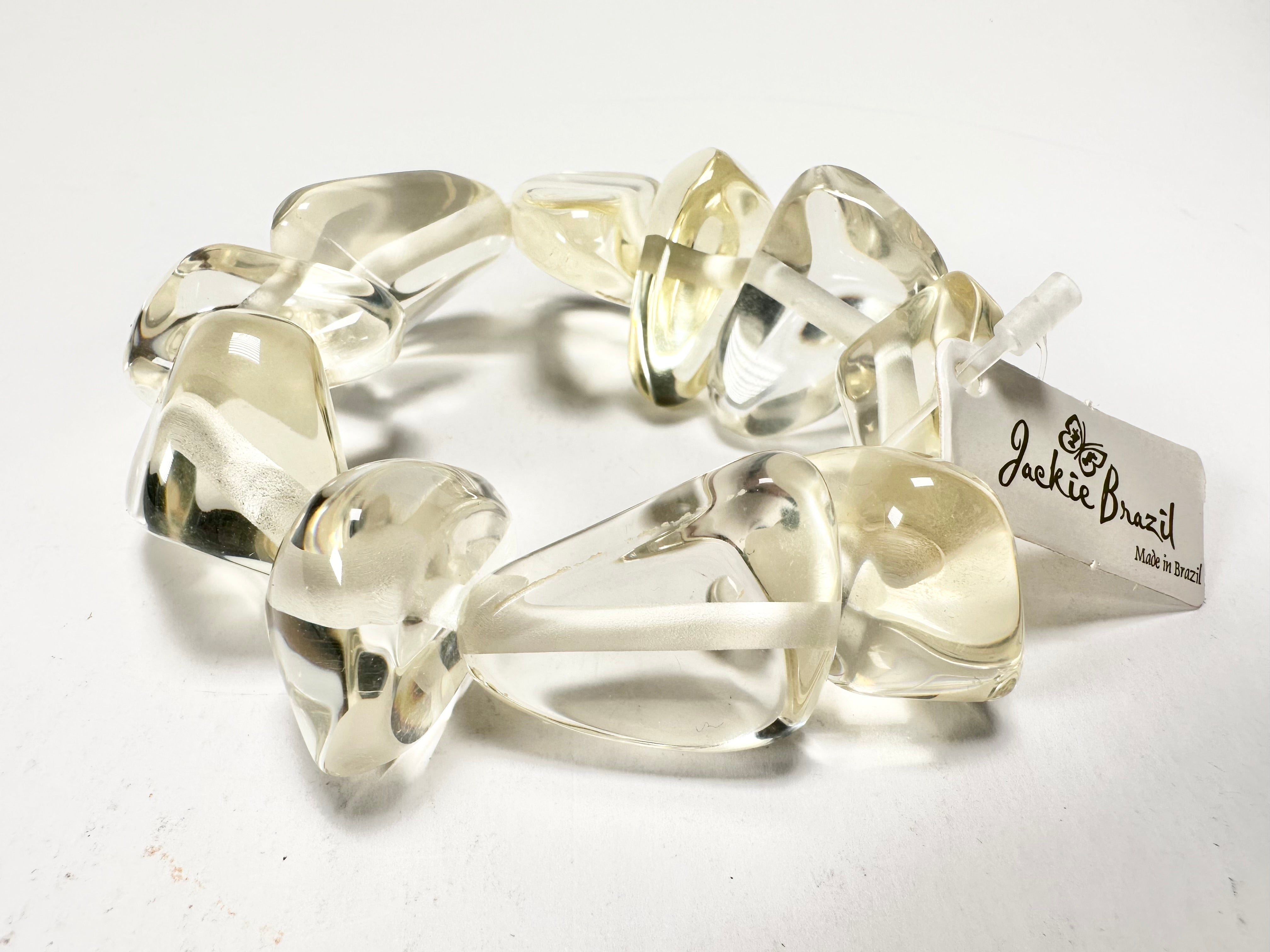Jackie Brazil "Diamonds" Transparent Crystal Flintstone Bone Bracelet ( B0211 )