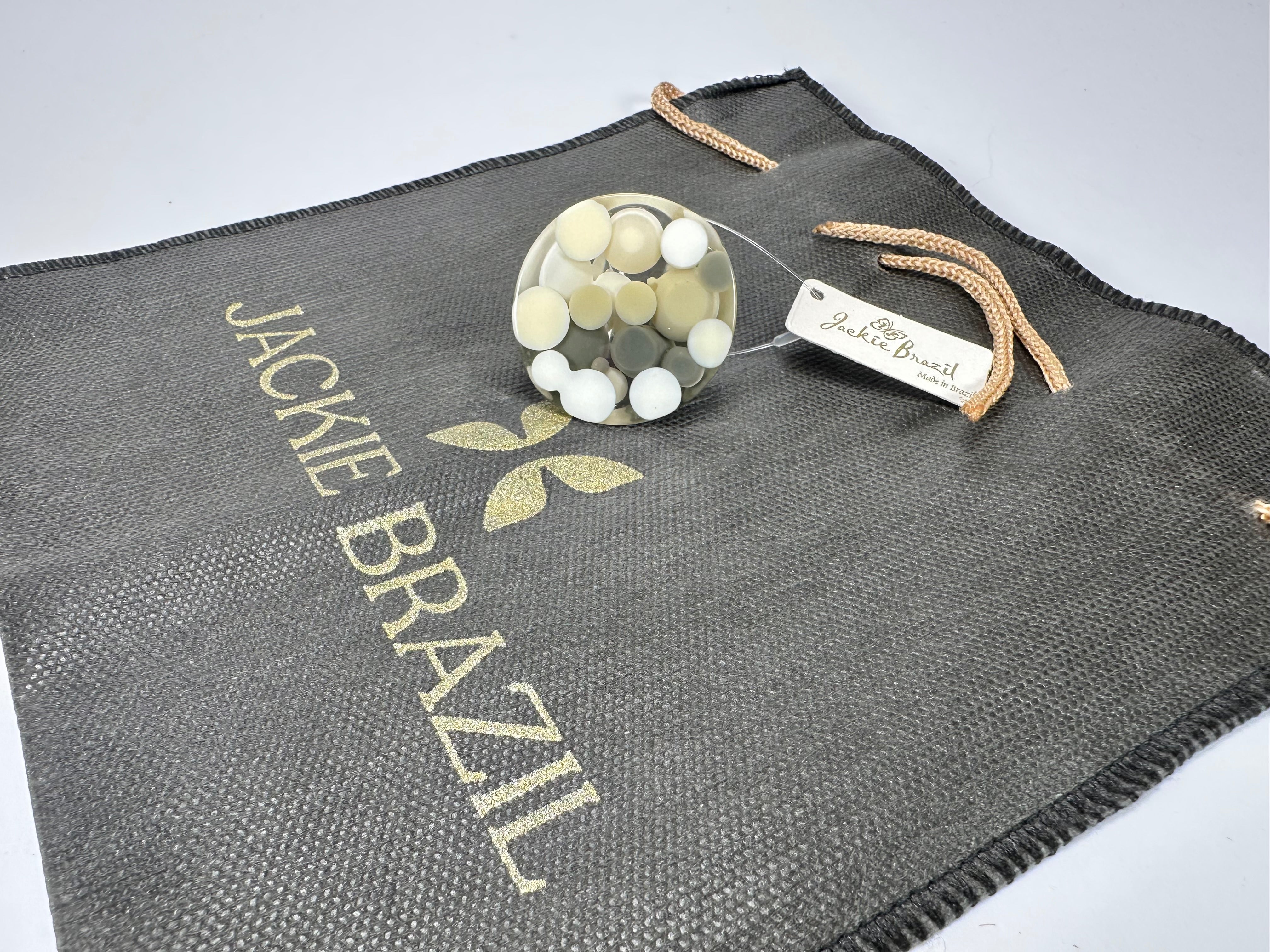 Jackie Brazil "Acrobatic" Flat Round Petite Cream Mix Balls Spots Resin Ring ( R2536 ) Size UK O / US 7.5