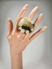 Jackie Brazil "Acrobatic" Flat Round Petite Cream Mix Balls Spots Resin Ring ( R2536 ) Size UK O / US 7.5