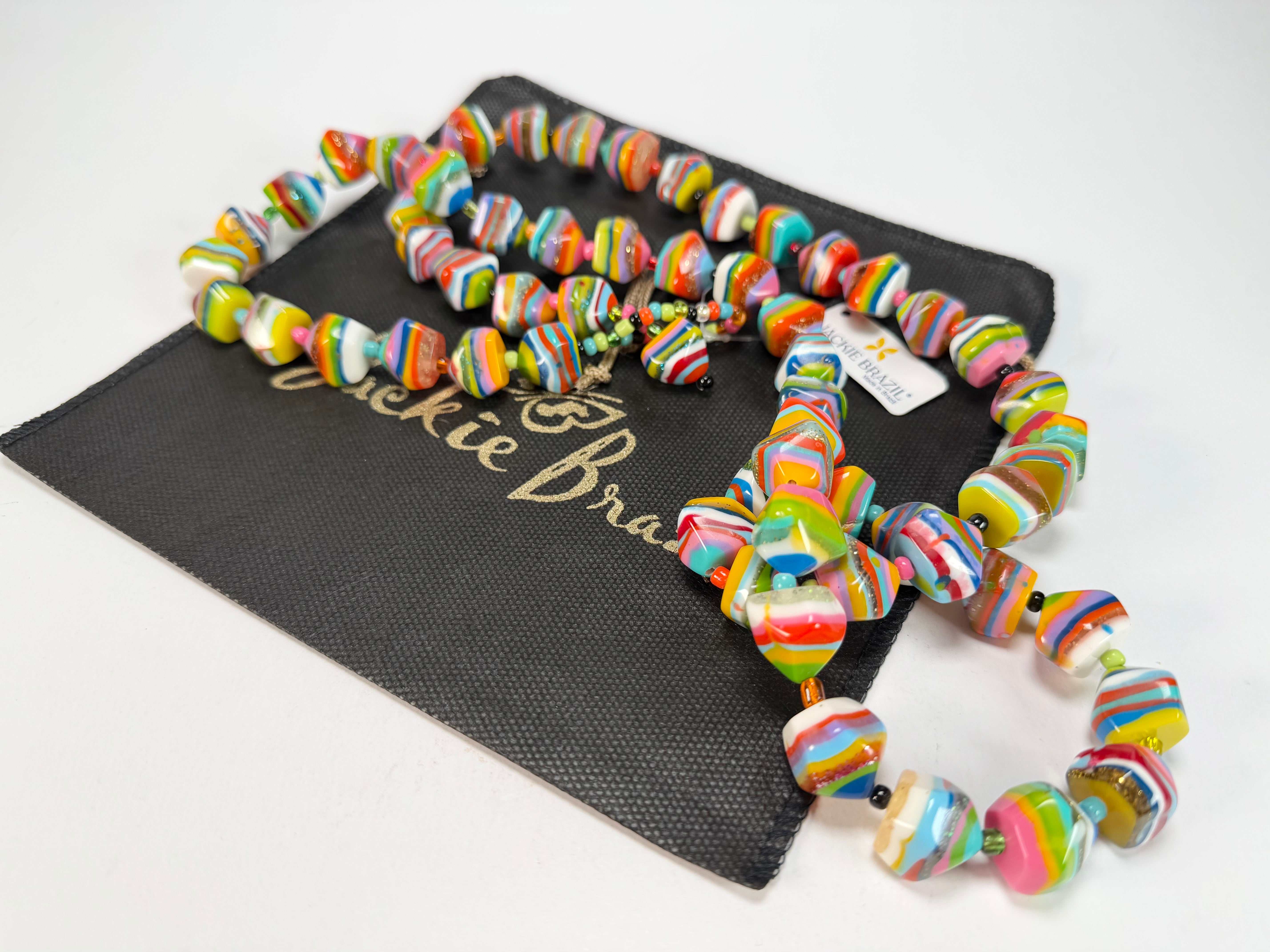 Jackie Brazil "Camille" Liquorice Stripes x Kandinsky Small Stones 110cm Necklace ( N0078 )