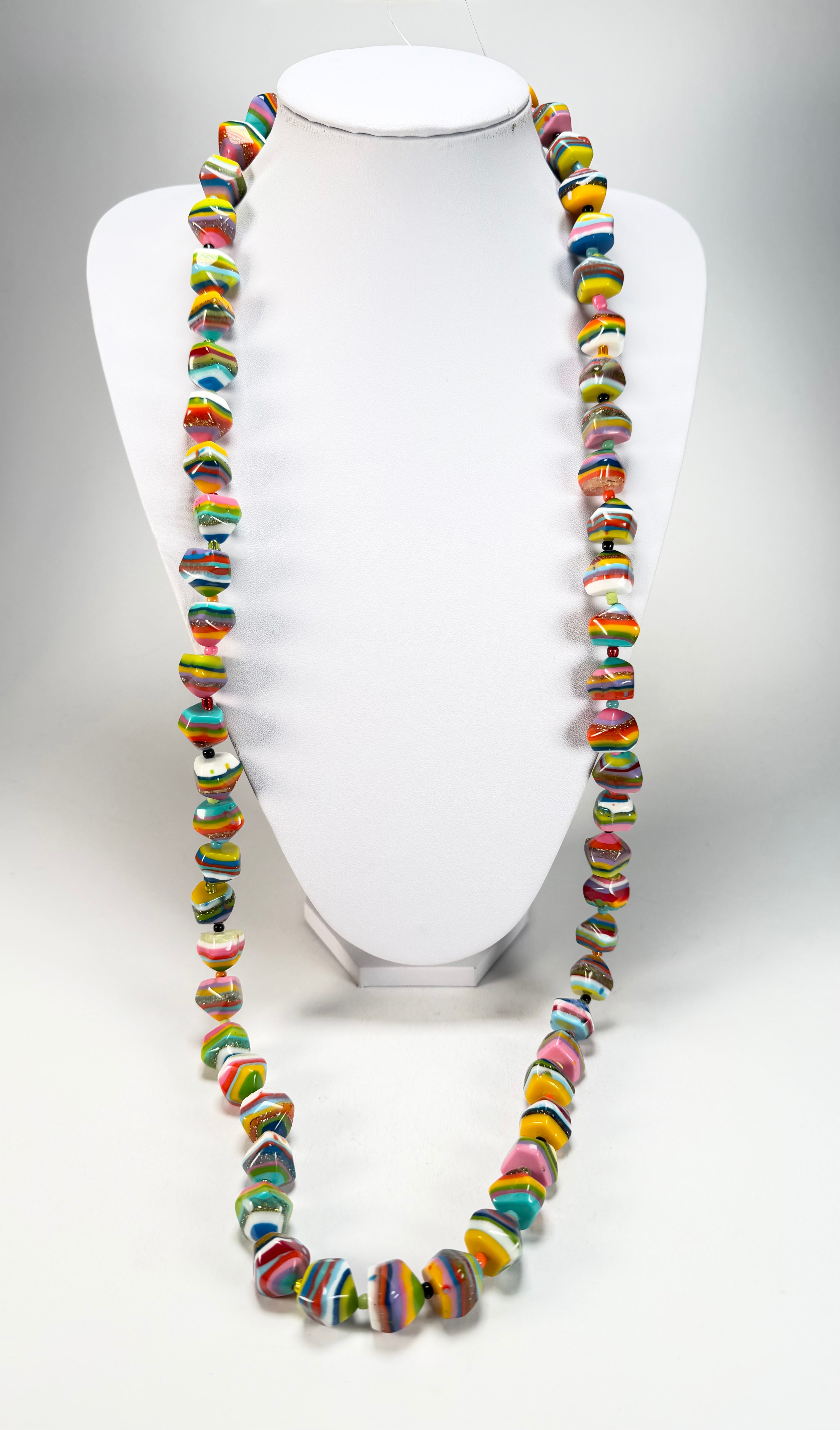 Jackie Brazil "Camille" Liquorice Stripes x Kandinsky Small Stones 110cm Necklace ( N0078 )