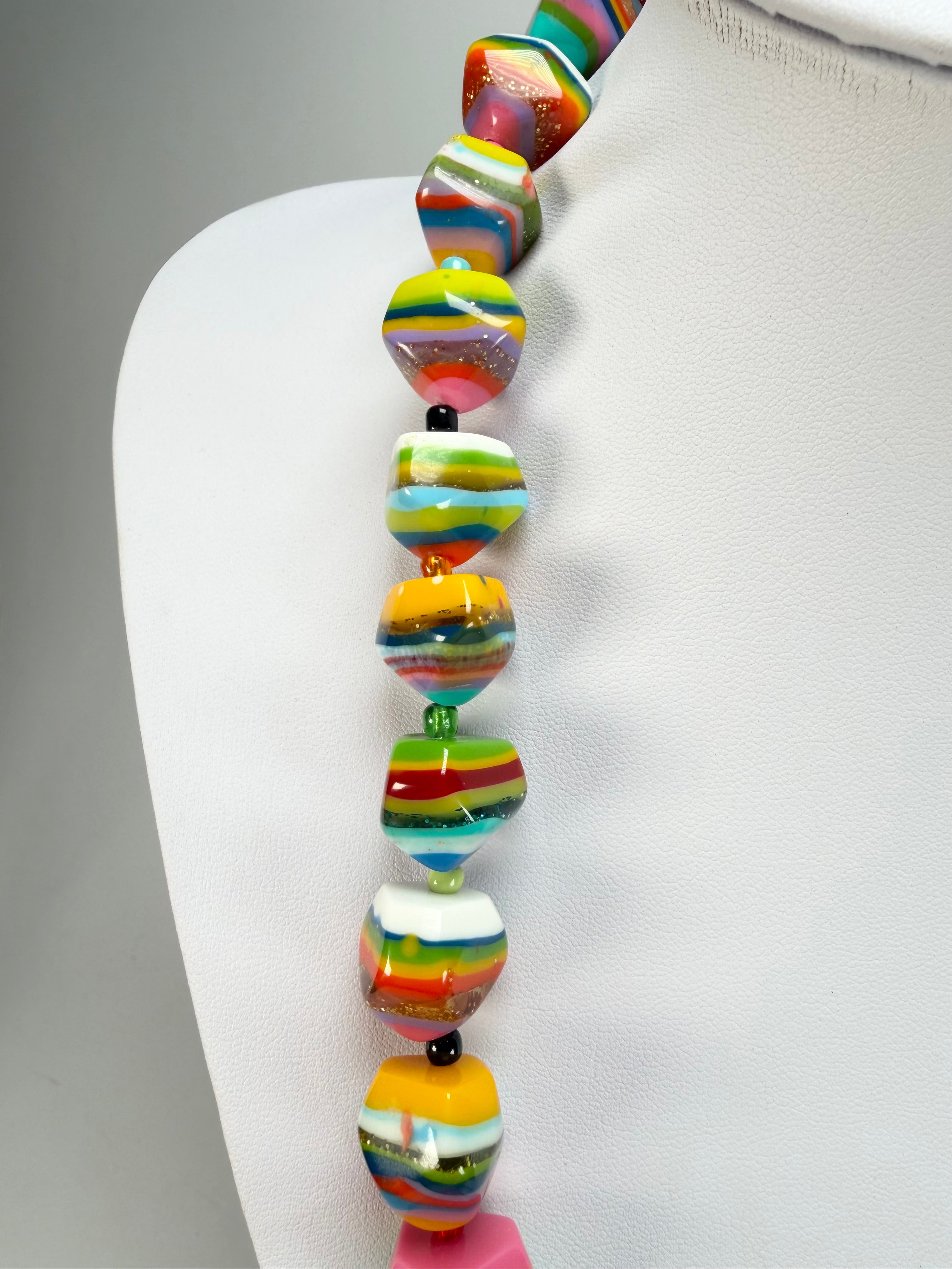 Jackie Brazil "Camille" Liquorice Stripes x Kandinsky Small Stones 110cm Necklace ( N0078 )