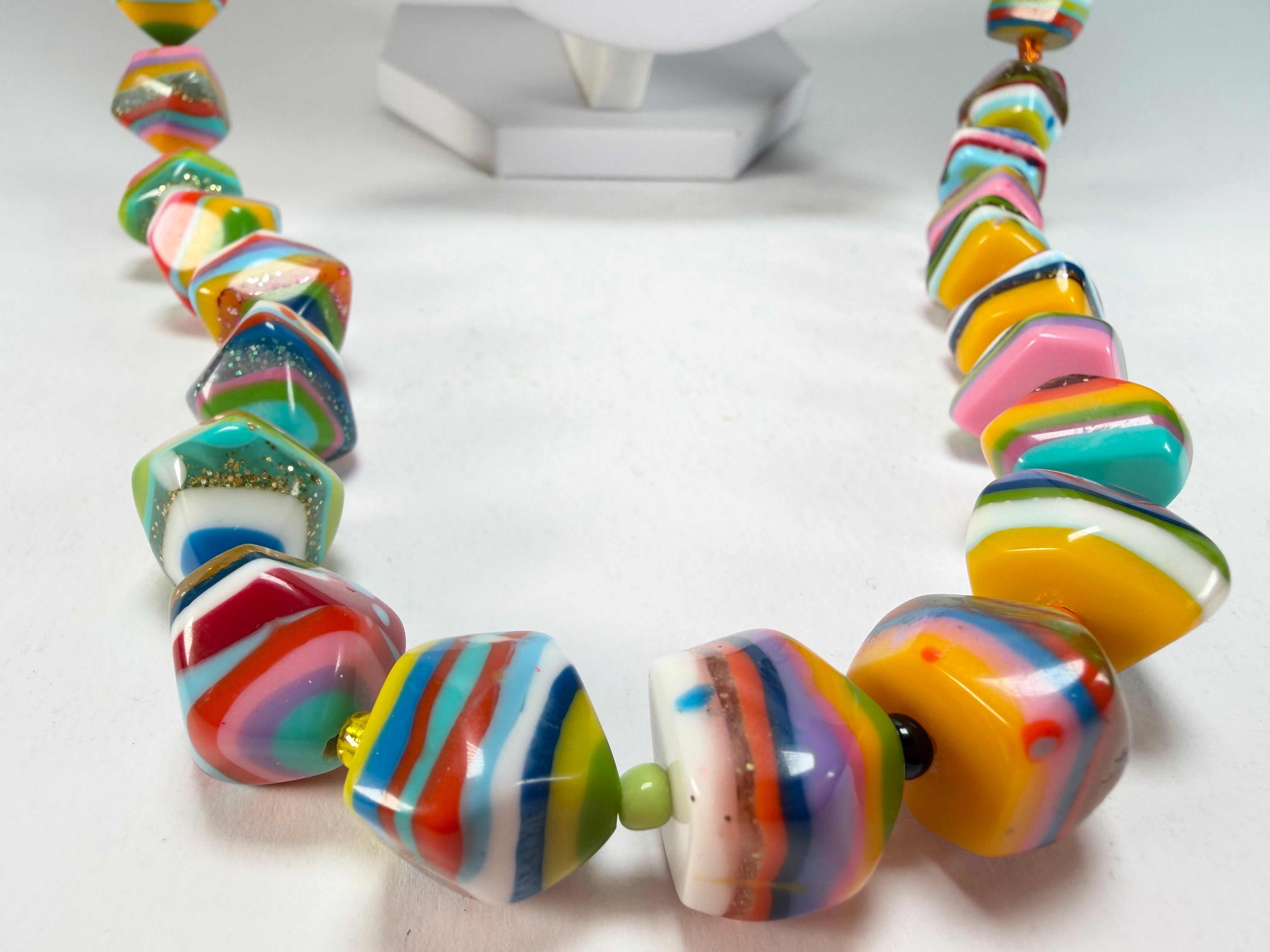 Jackie Brazil "Camille" Liquorice Stripes x Kandinsky Small Stones 110cm Necklace ( N0078 )