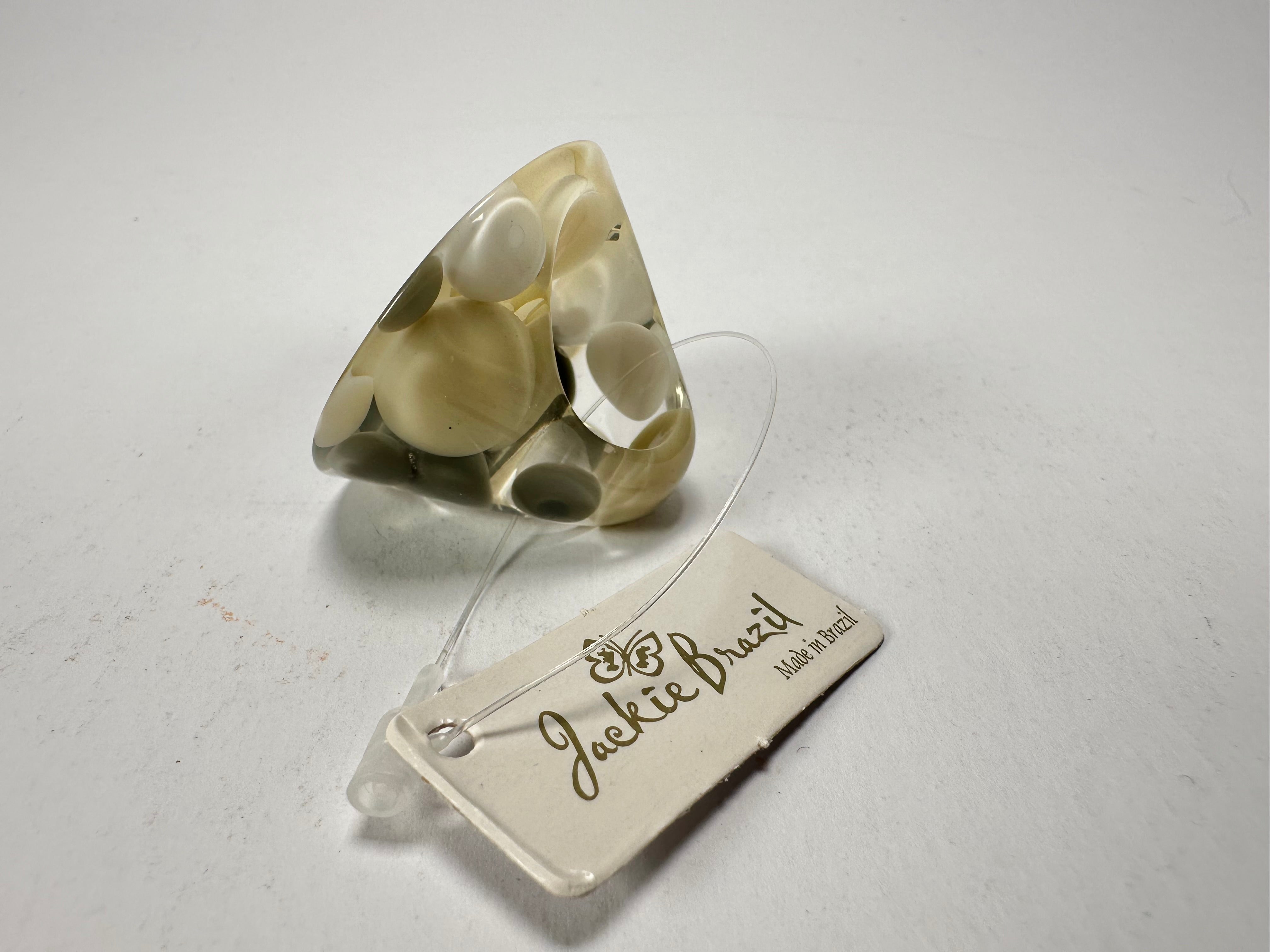 Jackie Brazil "Acrobatic" Flat Round Petite Cream Mix Balls Spots Resin Ring ( R2536 ) Size UK O / US 7.5