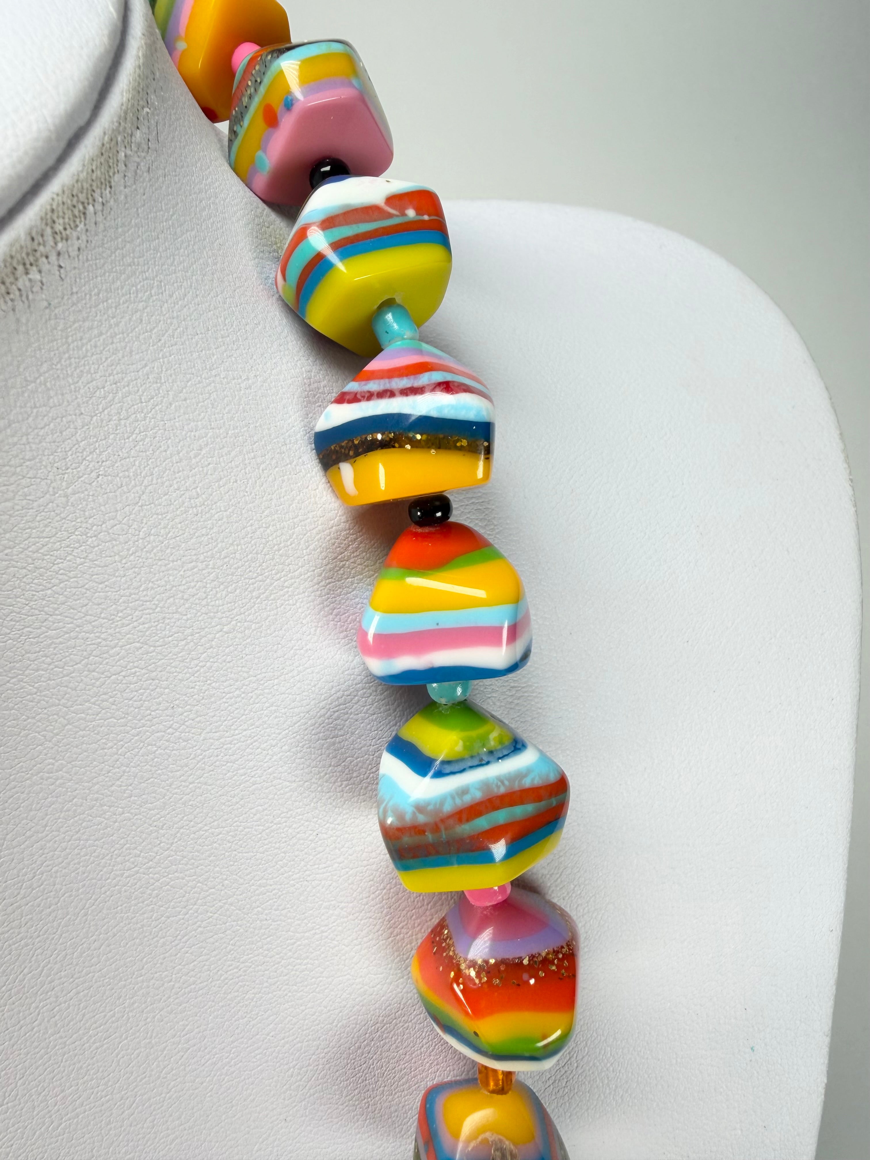 Jackie Brazil "Camille" Liquorice Stripes x Kandinsky Small Stones 110cm Necklace ( N0078 )