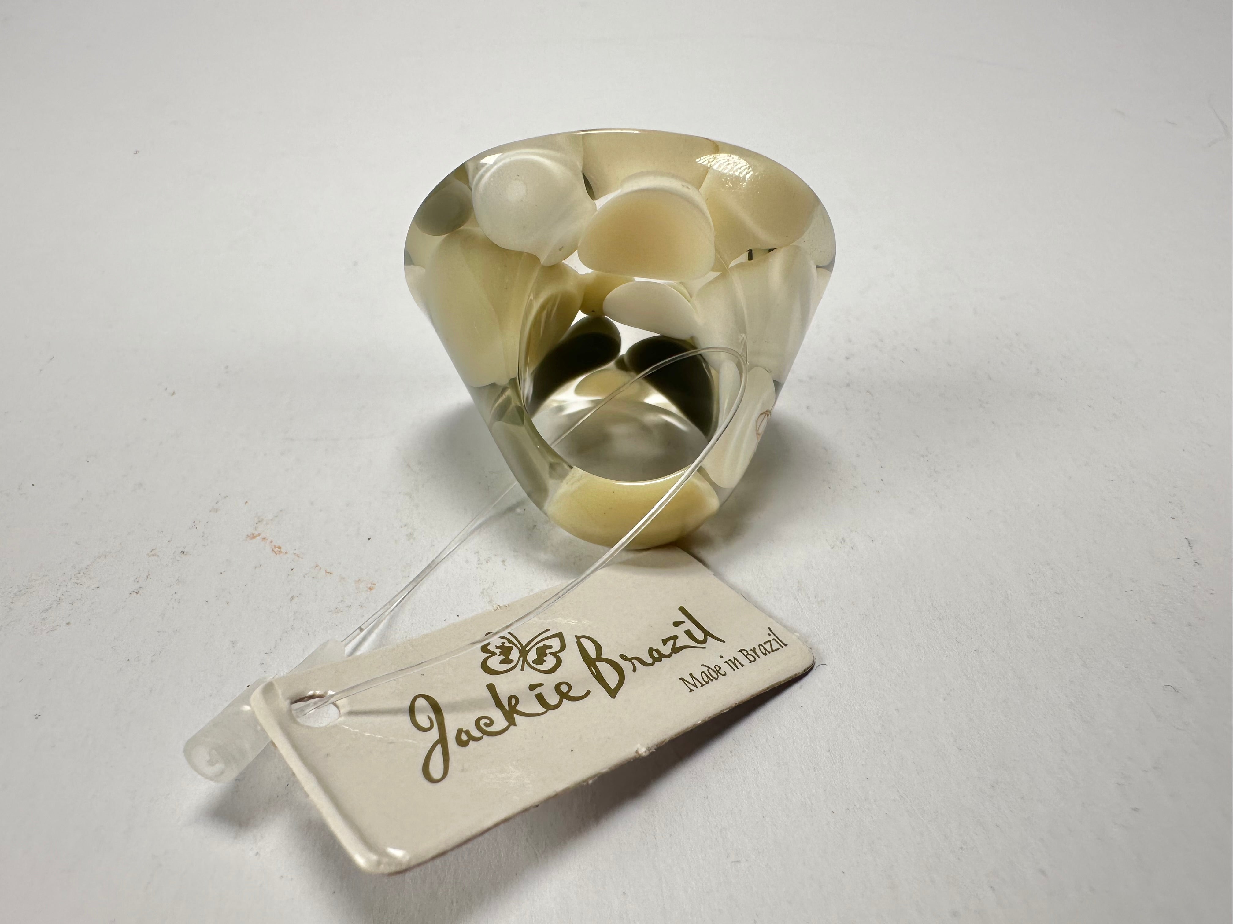 Jackie Brazil "Acrobatic" Flat Round Petite Cream Mix Balls Spots Resin Ring ( R2536 ) Size UK O / US 7.5