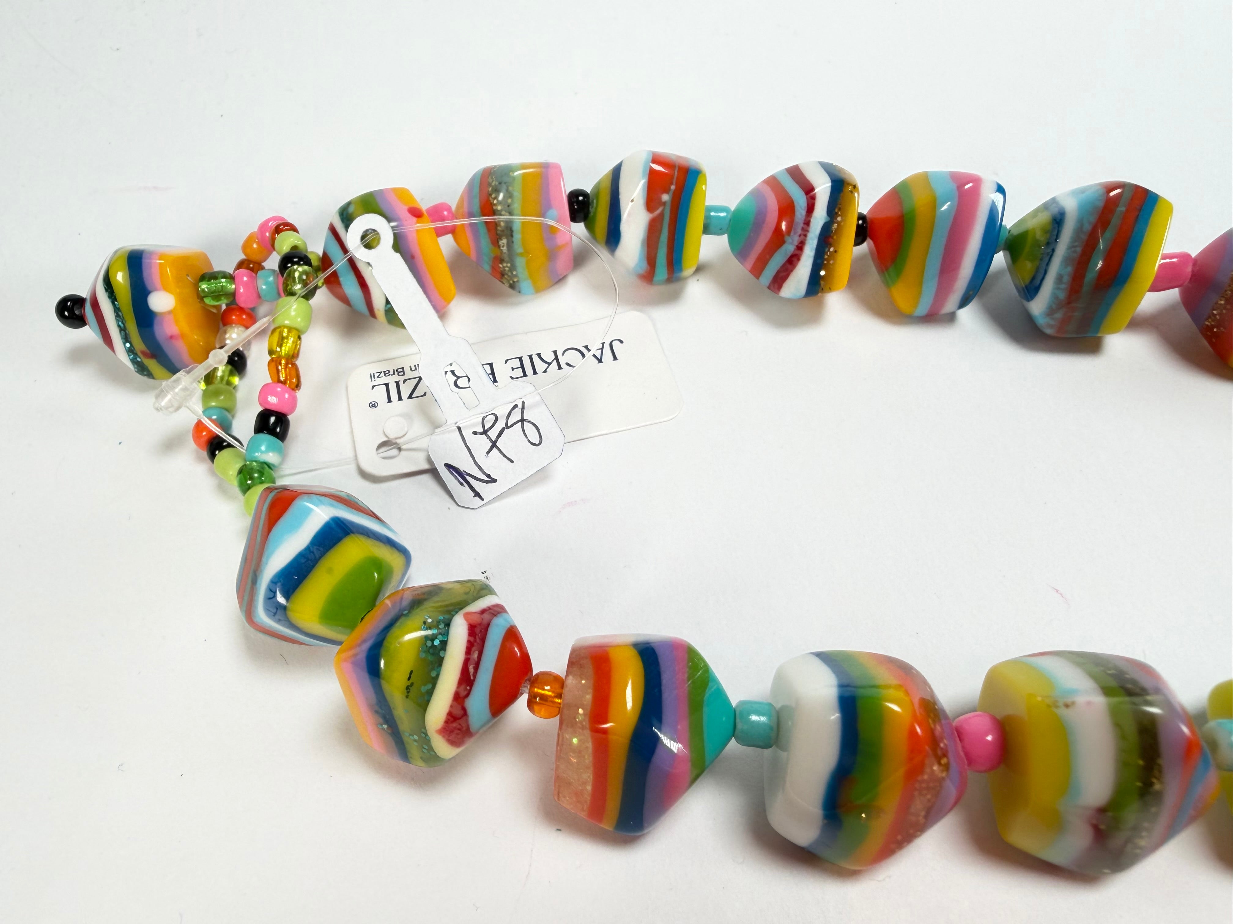 Jackie Brazil "Camille" Liquorice Stripes x Kandinsky Small Stones 110cm Necklace ( N0078 )
