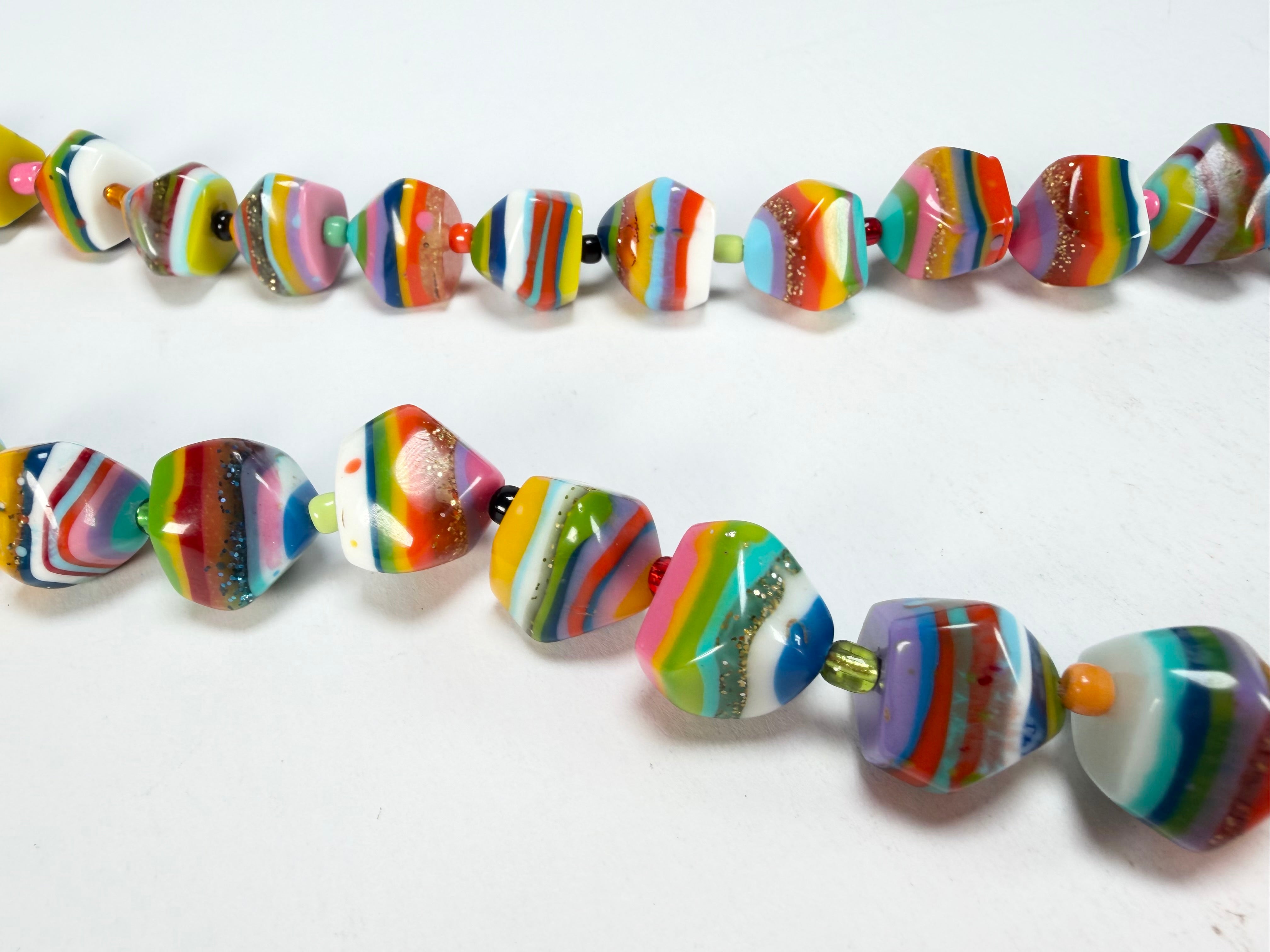 Jackie Brazil "Camille" Liquorice Stripes x Kandinsky Small Stones 110cm Necklace ( N0078 )