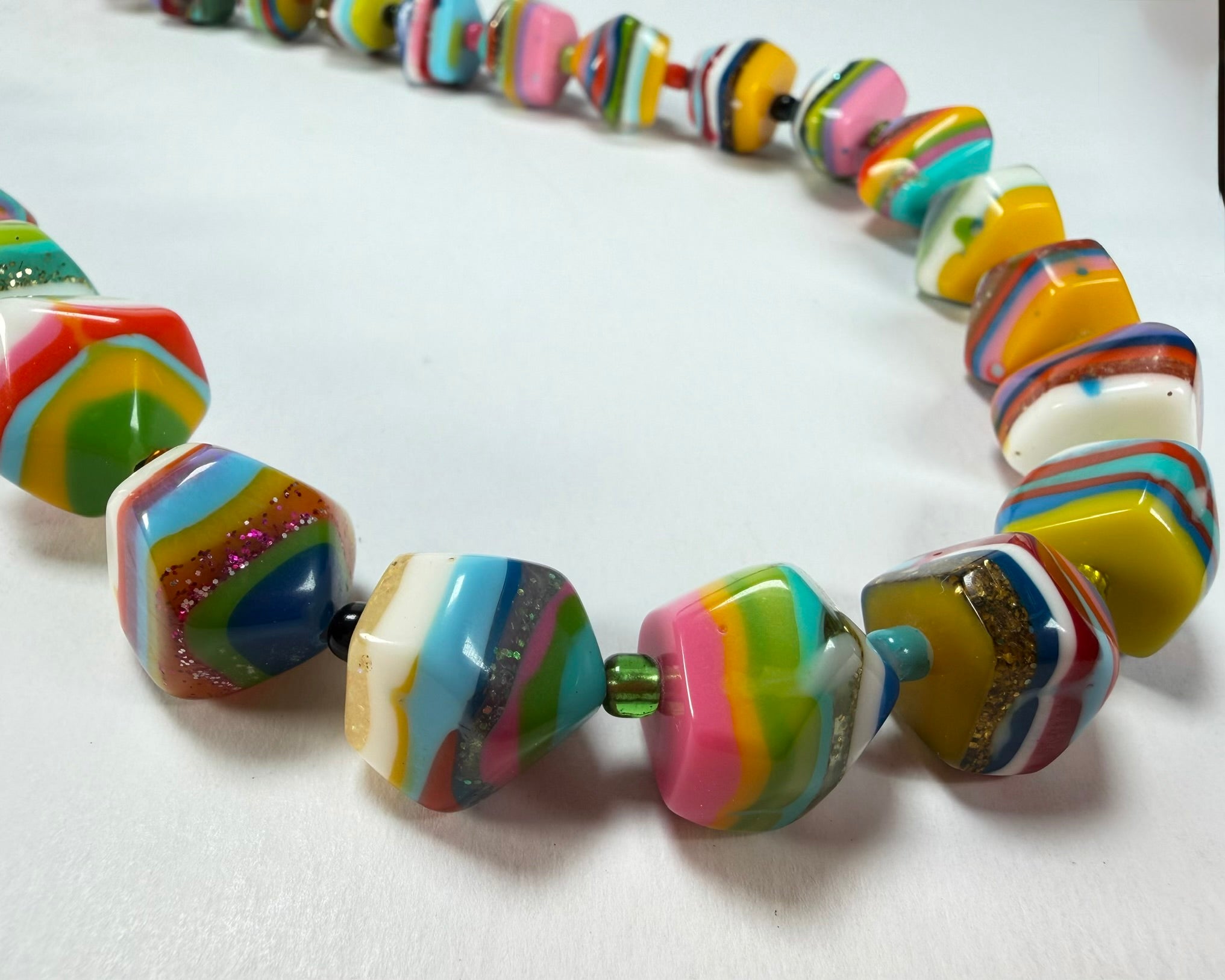 Jackie Brazil "Camille" Liquorice Stripes x Kandinsky Small Stones 110cm Necklace ( N0078 )