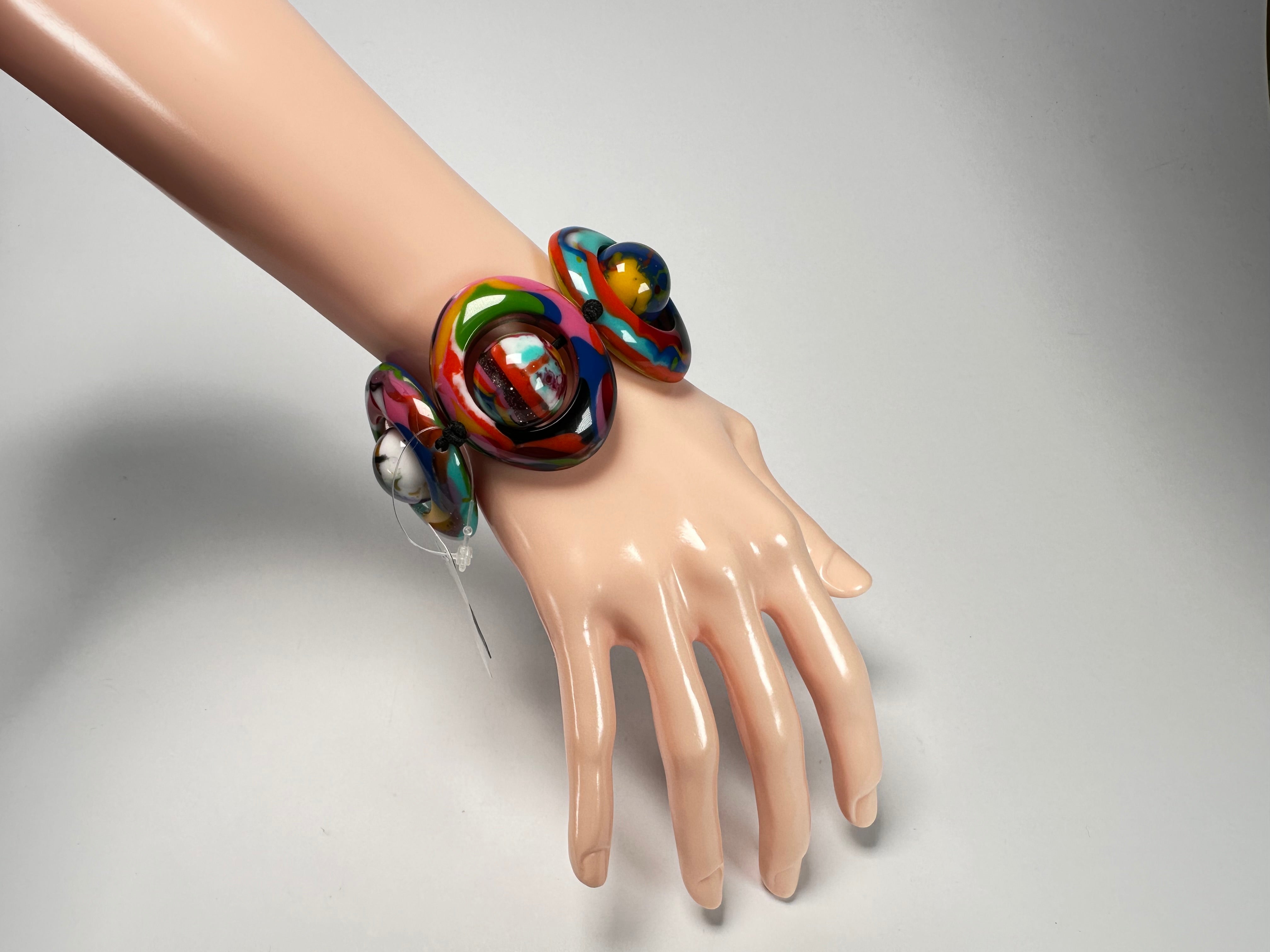 Jackie Brazil "Saturn" Kandinsky Disc & Ball Elastic Bracelet ( B0052 )